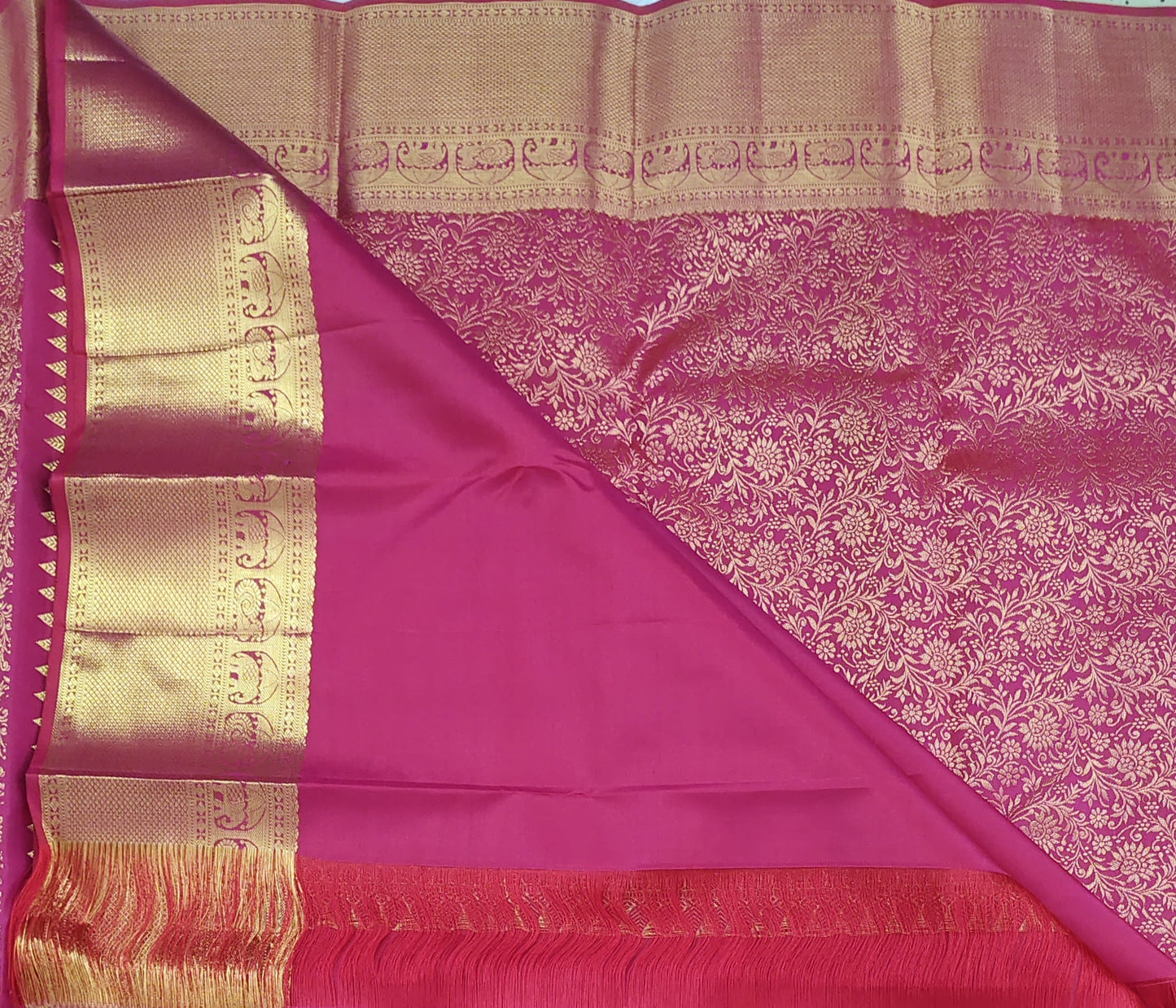 Rani Pink Pure Bridal Silk Saree