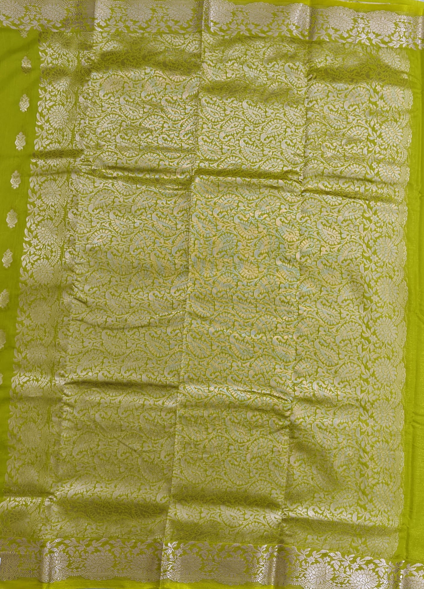 Green Satin Semi Silk Saree