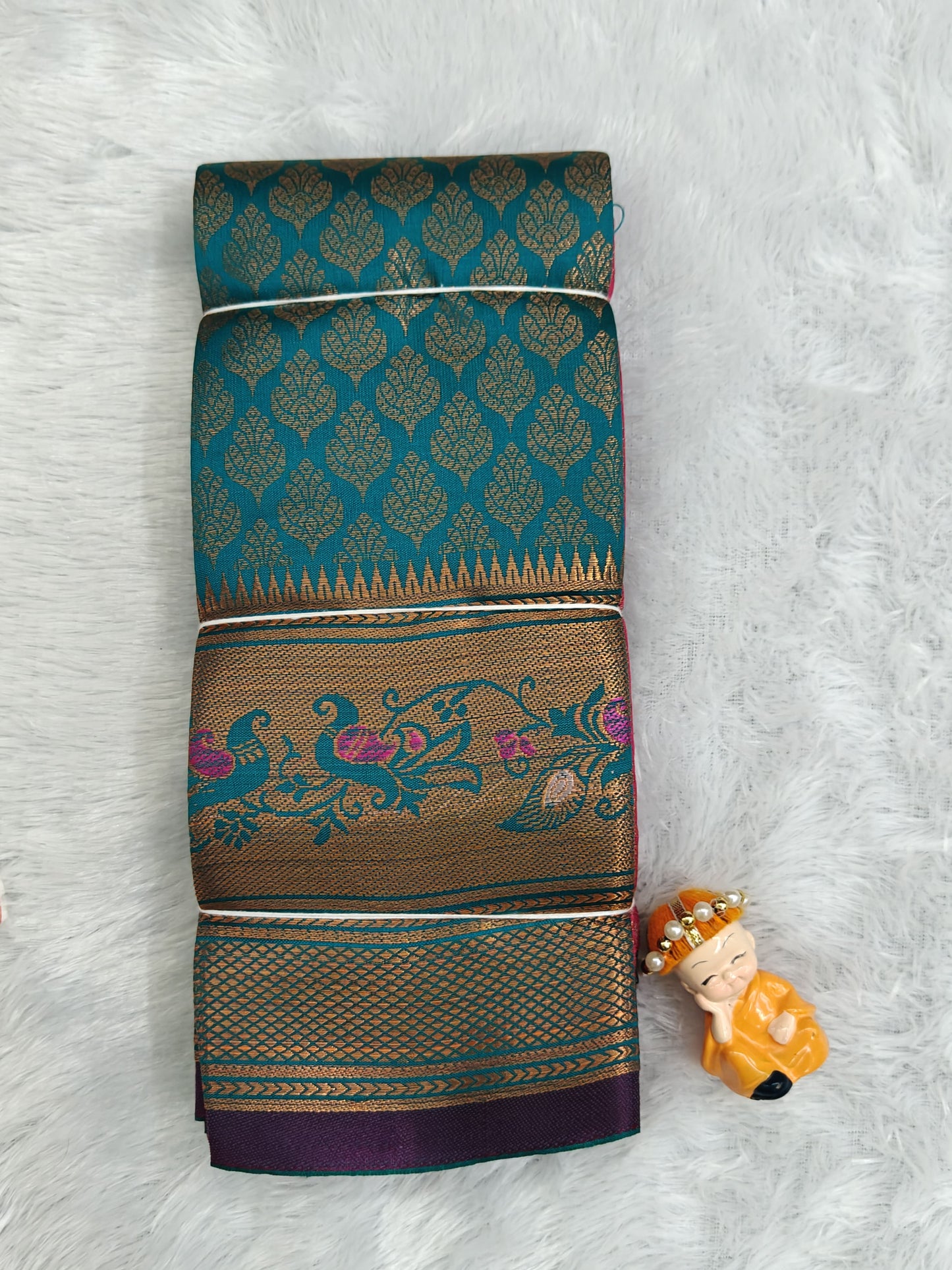 Peacock Blue Semi Silk Saree