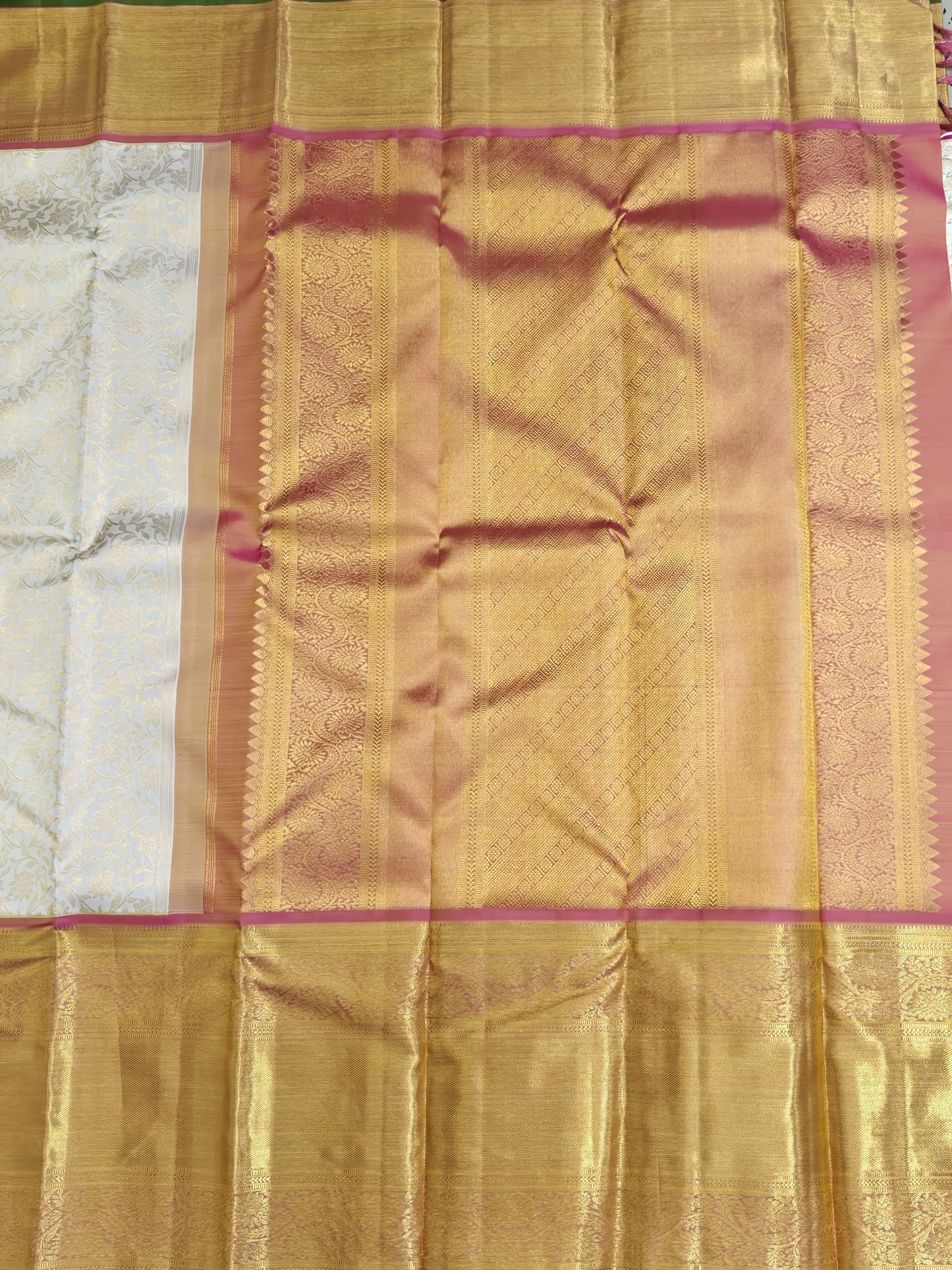 Off-White Pure Bridal Silk Saree with Big Border
