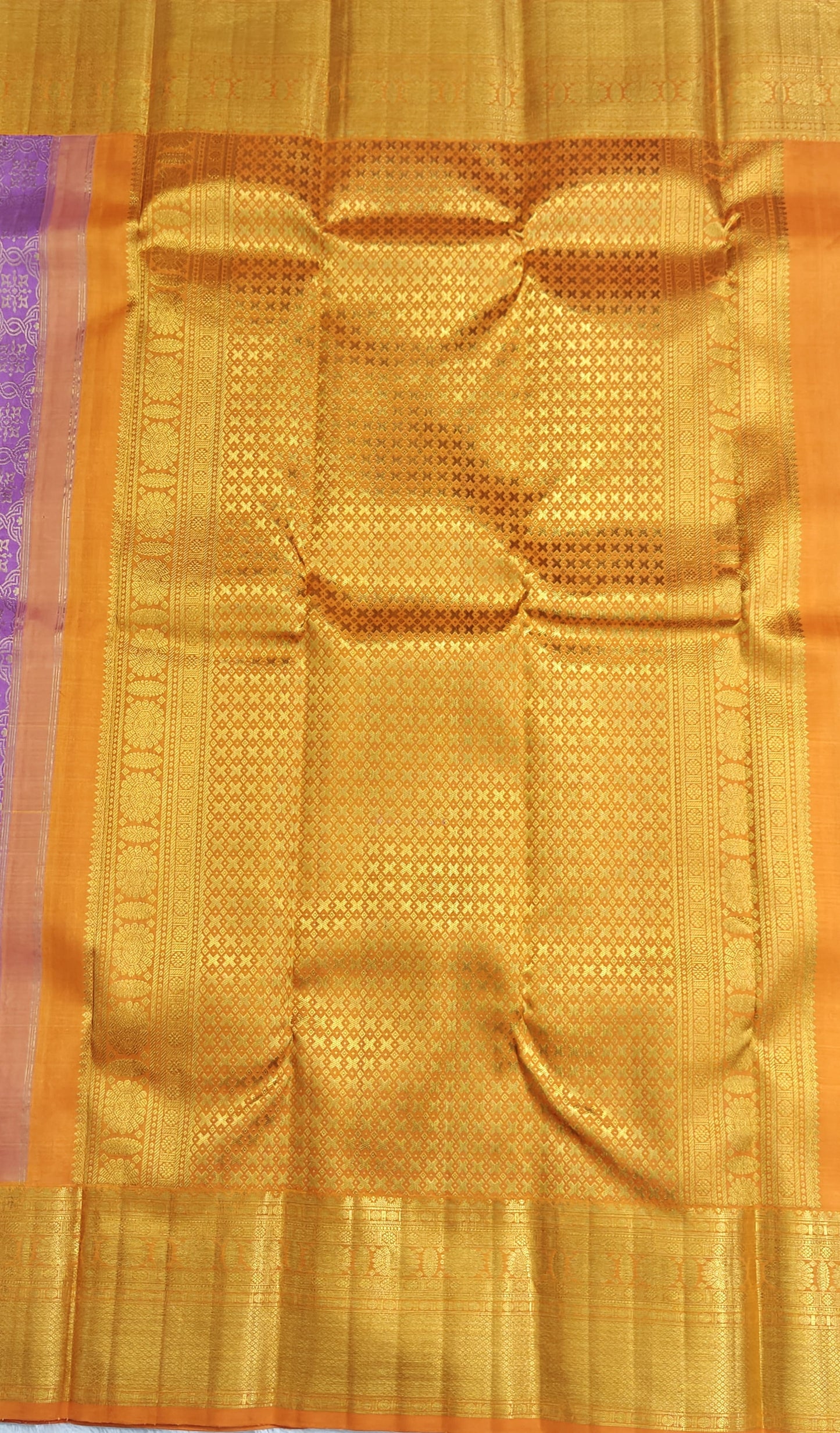 Lavender Pure Bridal Silk Saree with Orange Border