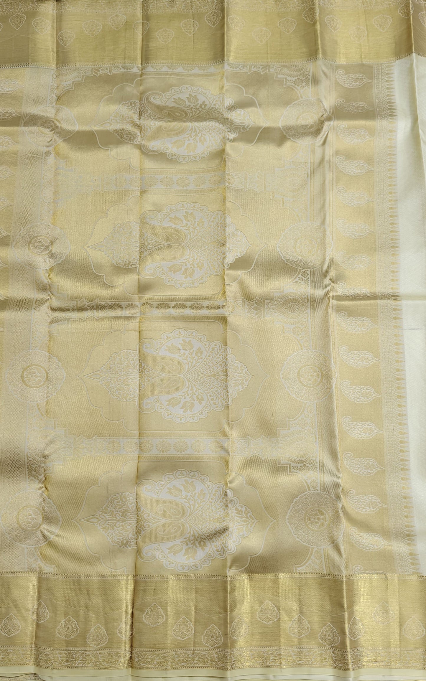 Off-White Pure Bridal Silk Saree with Gold Border