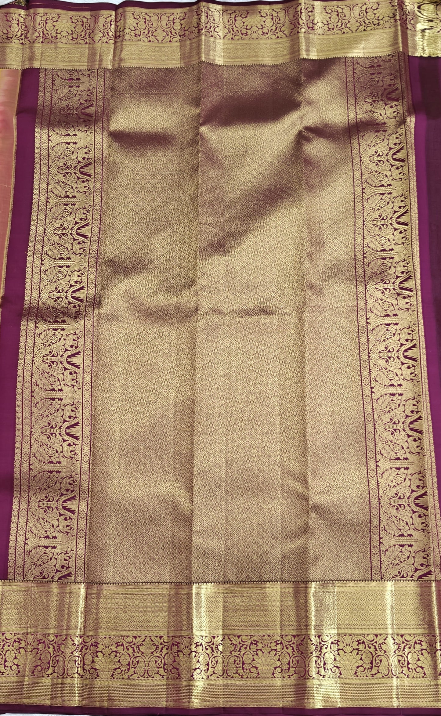Parrot Green Pure Bridal Silk Saree with Purple Border
