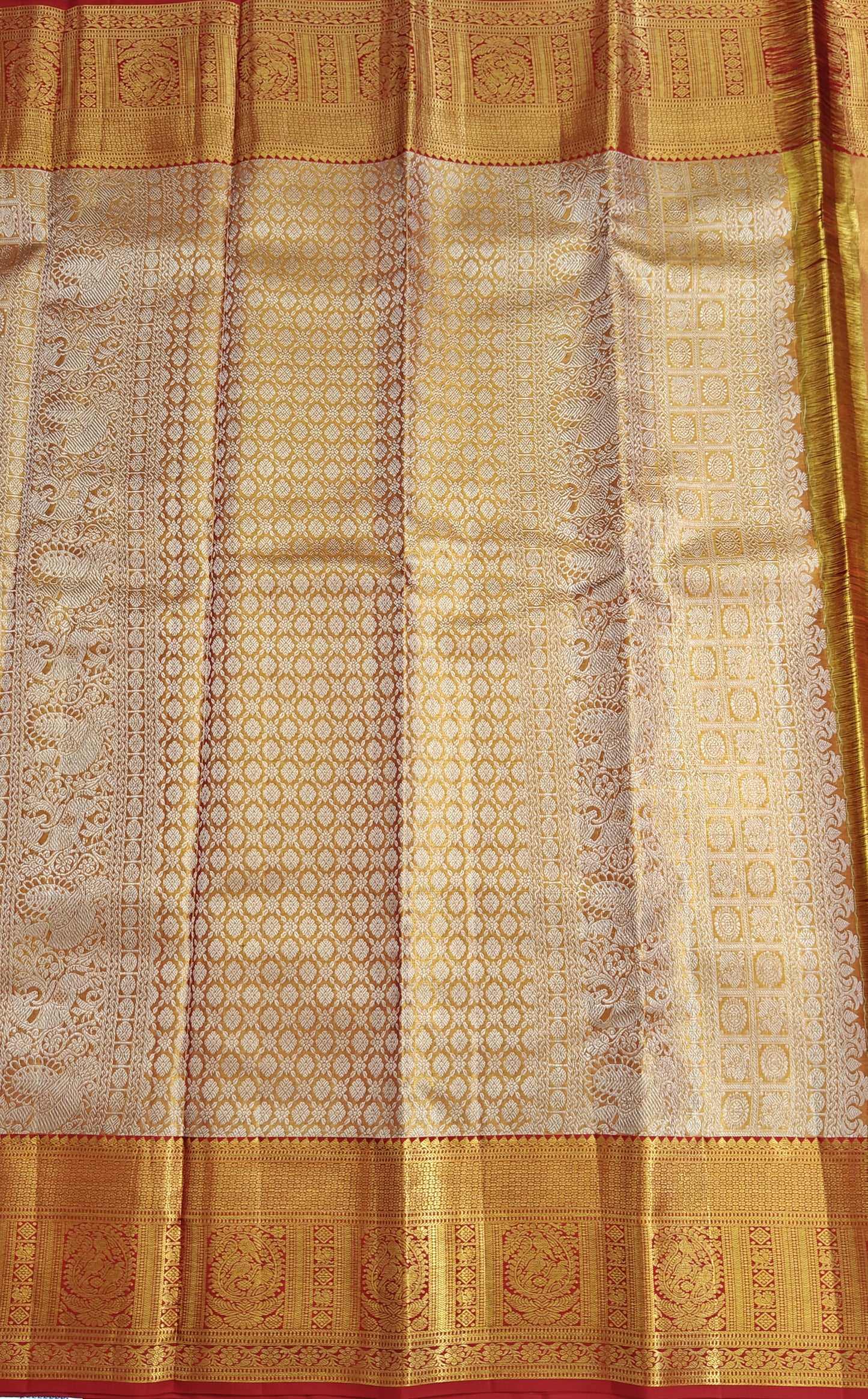 Orange Pure Tissue Silk Saree with Red Border