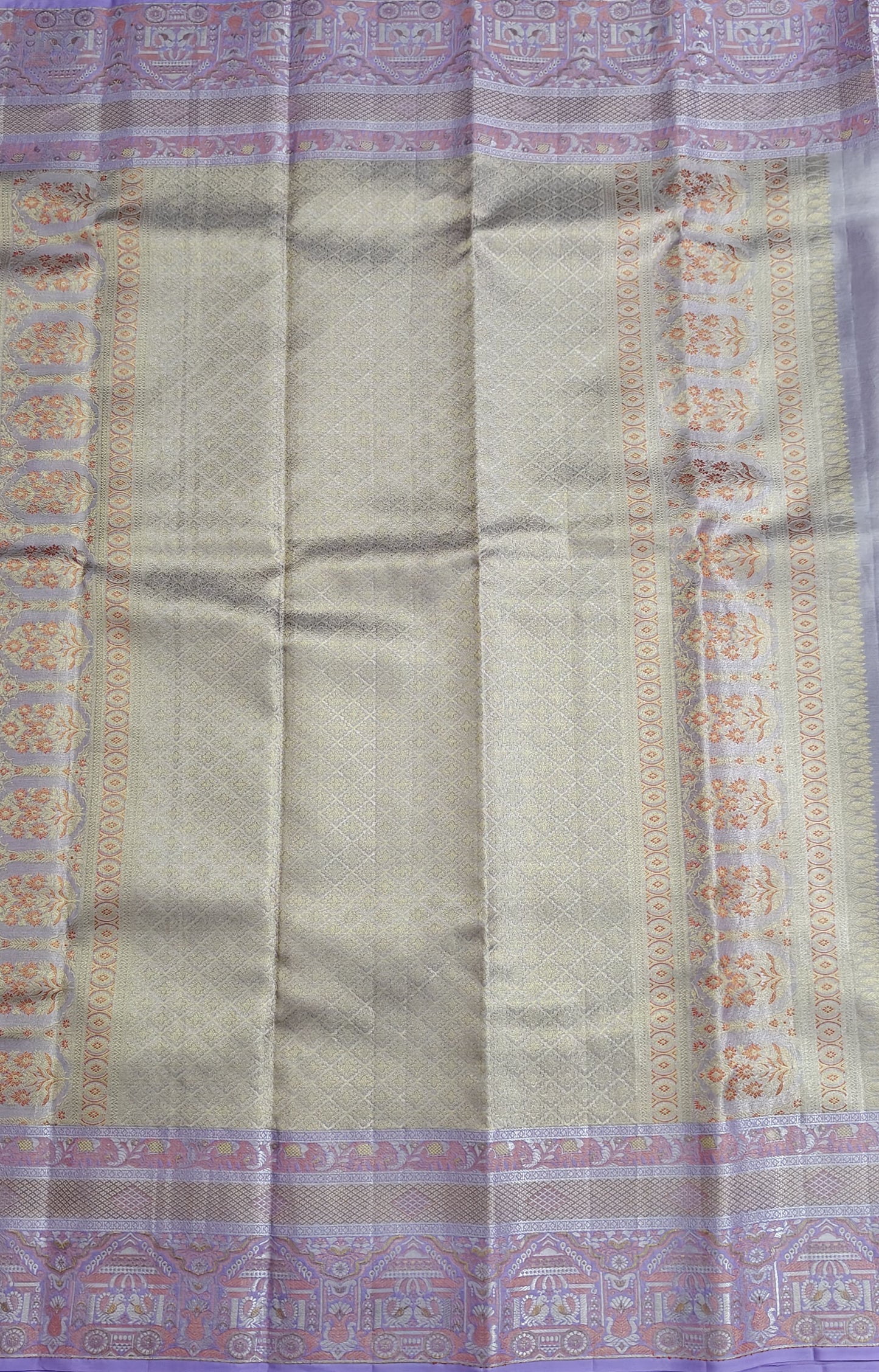 Peach Pure Tissue Silk Saree with Lavender Border