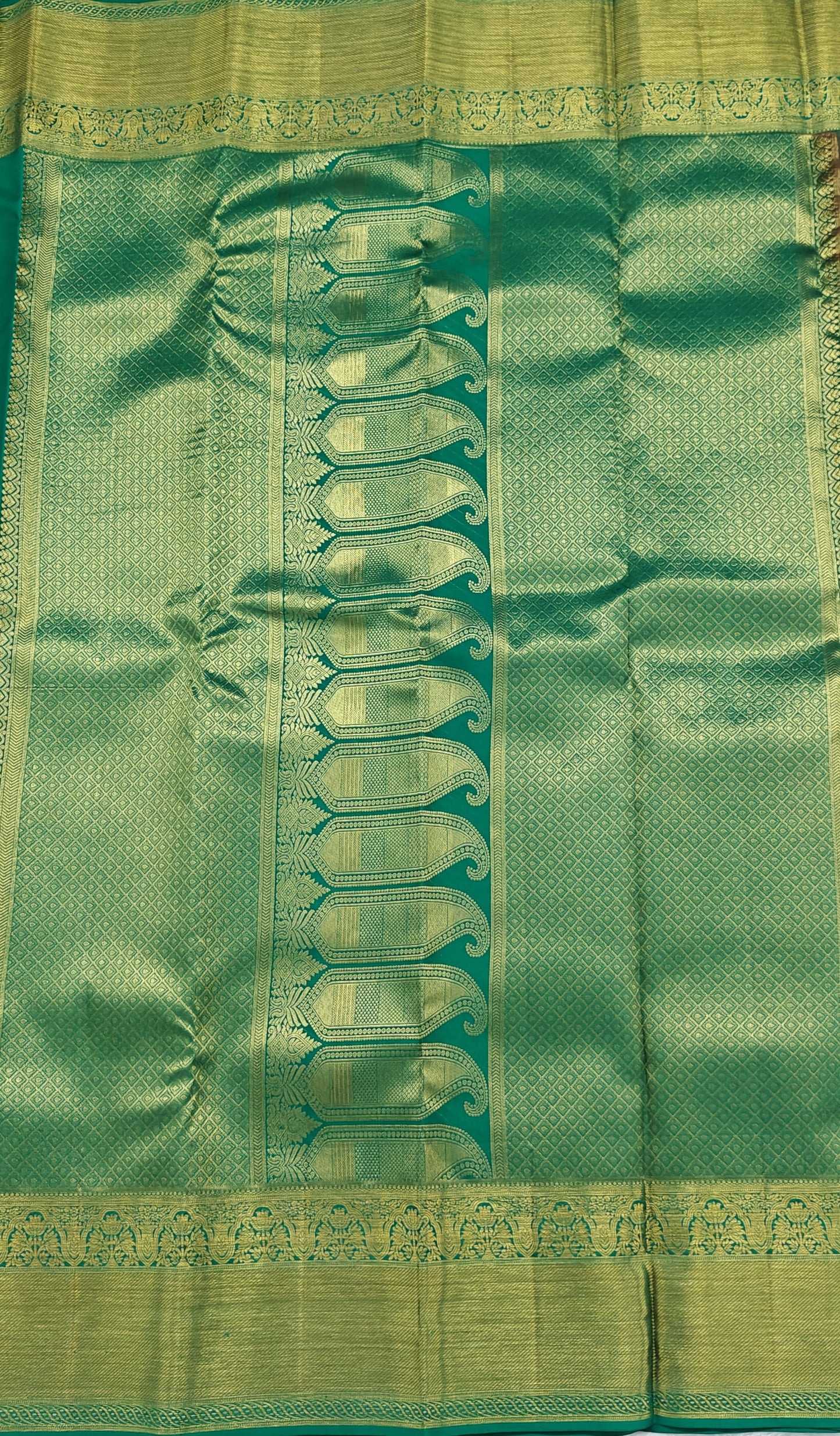 Rust Orange Pure Bridal Silk Saree with Green Border