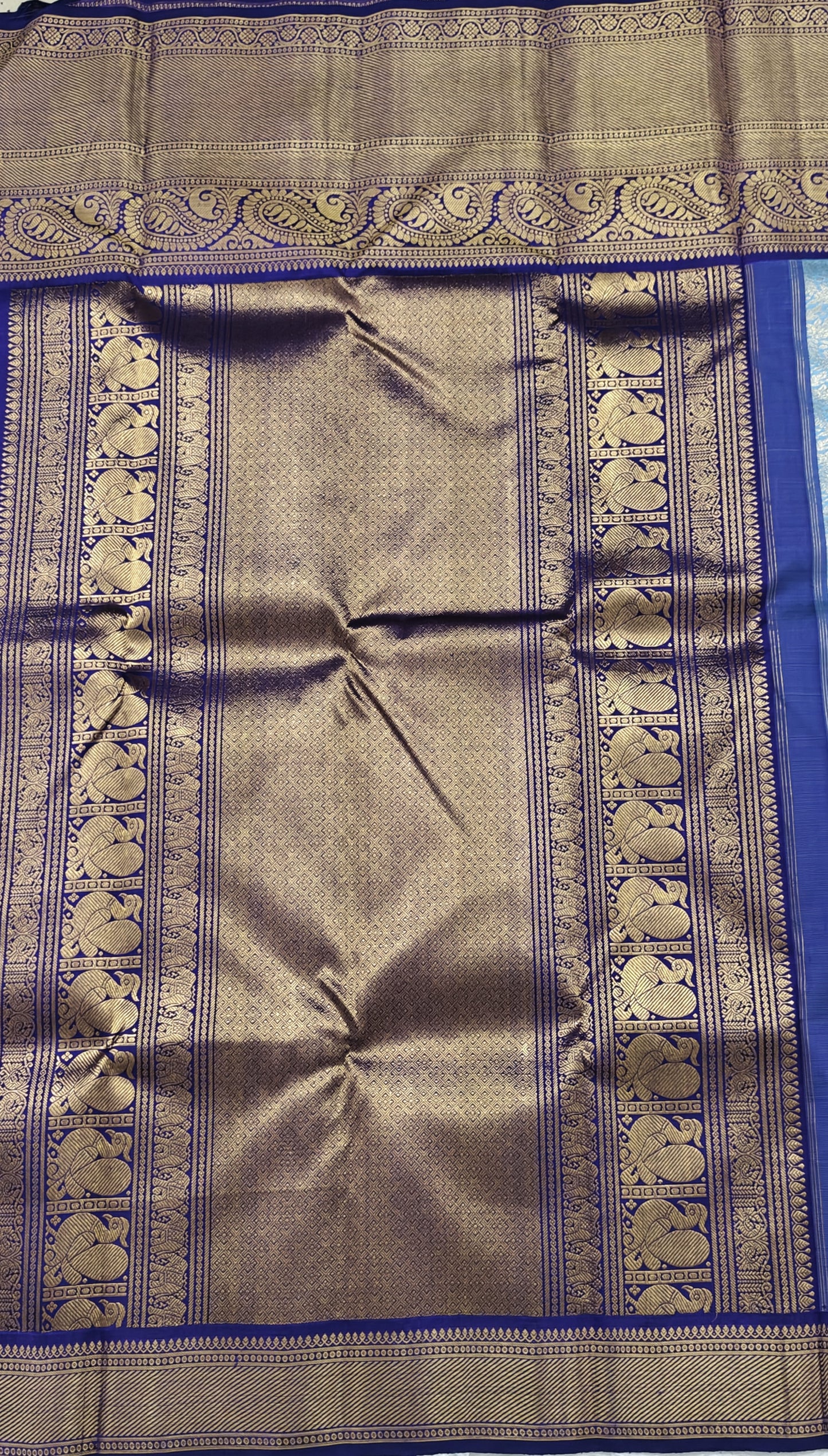 Sky blue Pure Bridal Silk Saree with Dark Blue Border
