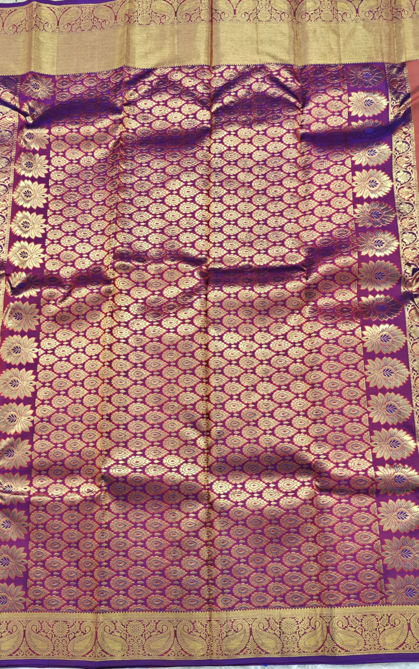 Orange Pure Bridal Silk Saree with Purple Border