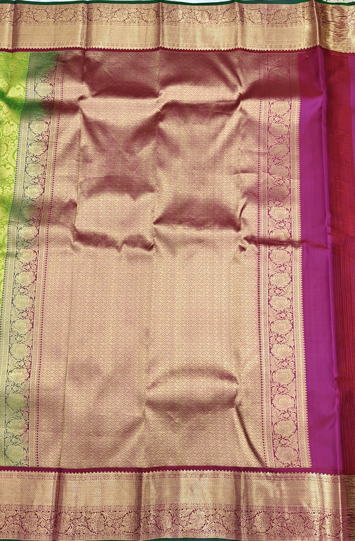 Lite Green Korvai Saree with Rani Pink Border