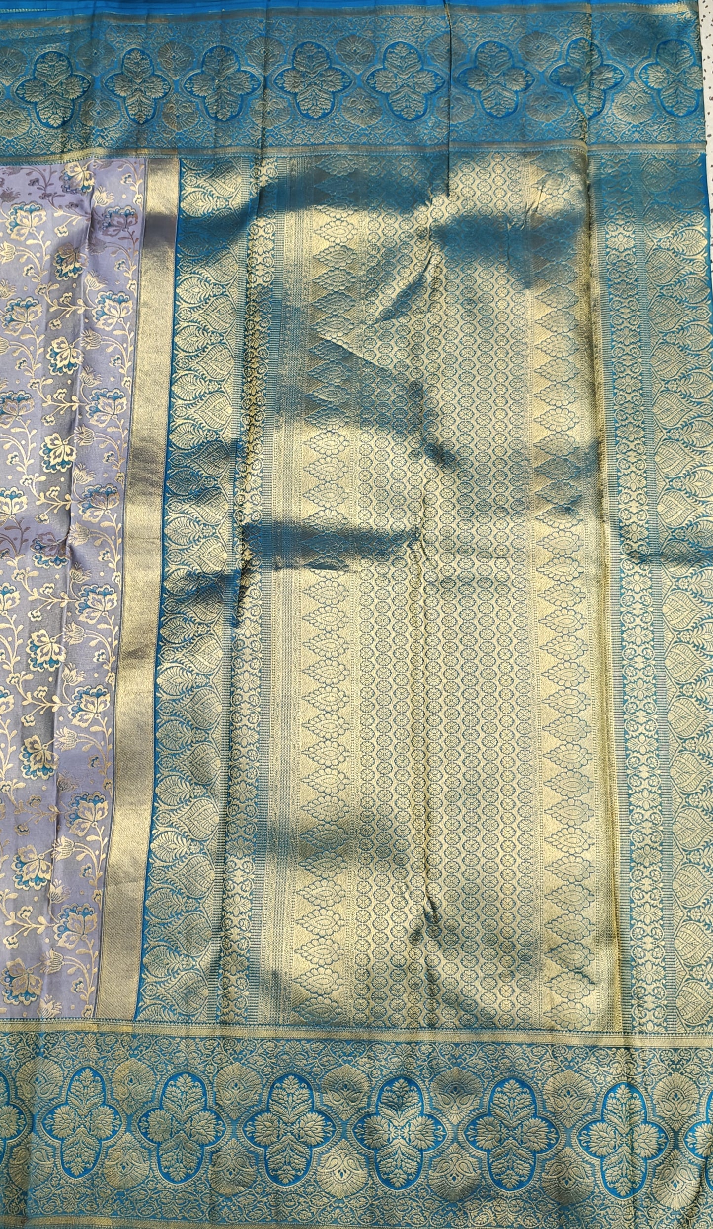 Grey Pure Bridal Saree with Peacock Blue Border
