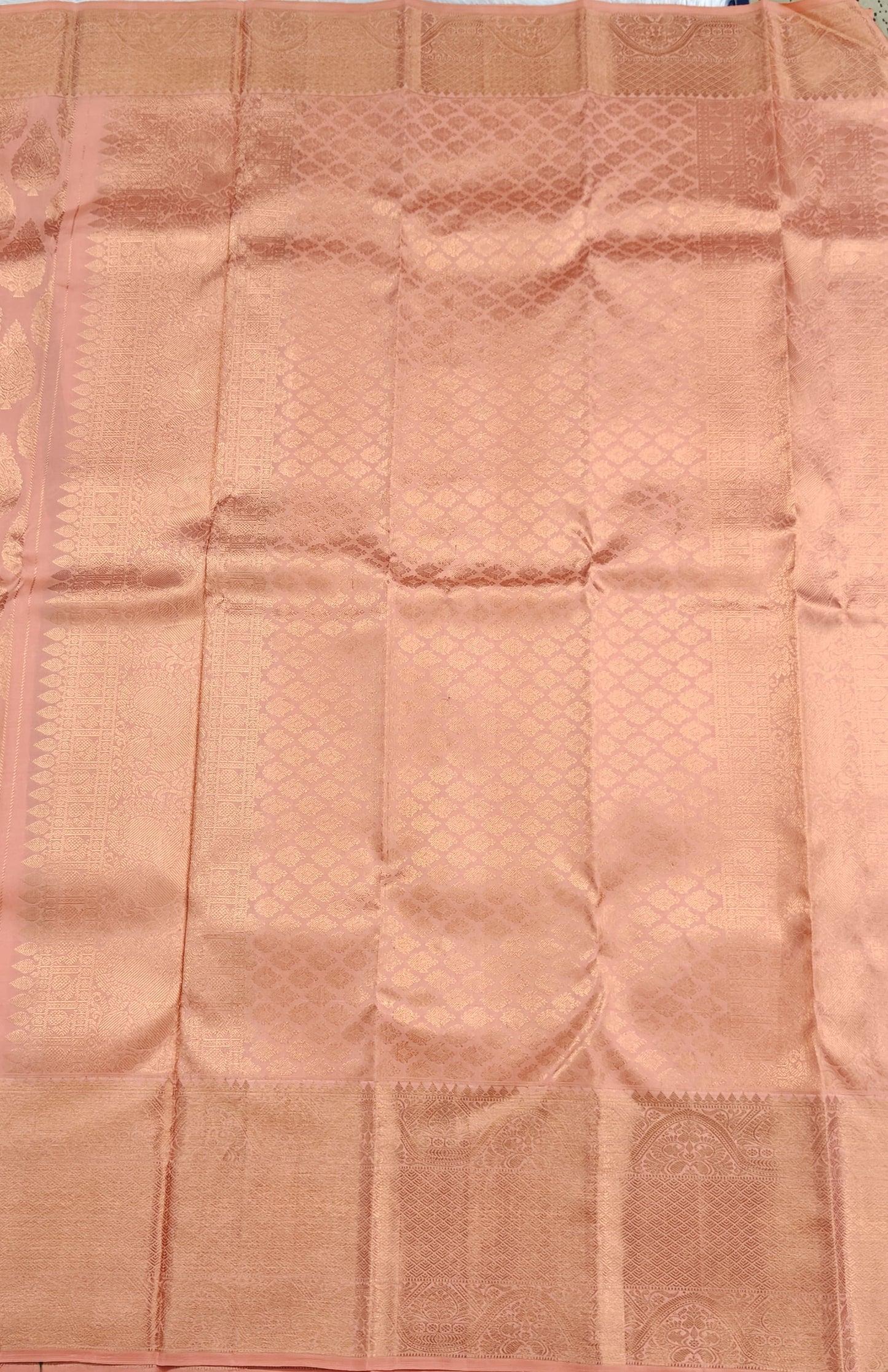 Peach Pure Bridal Silk Saree