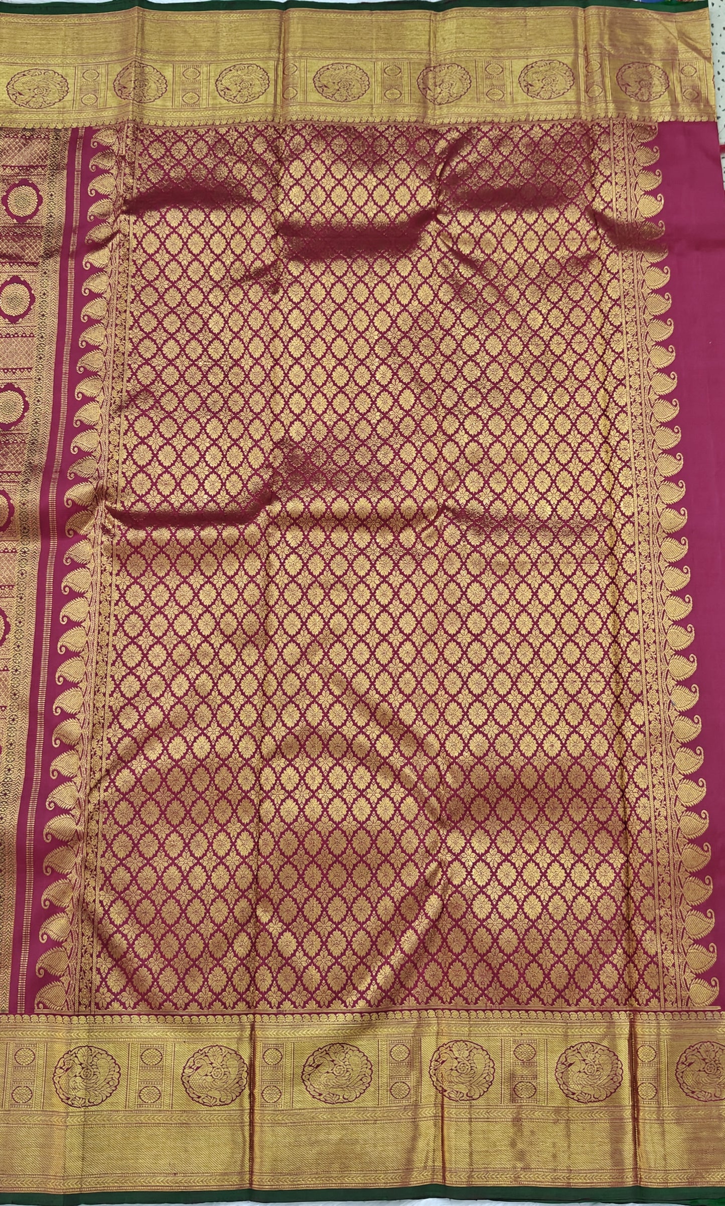 Rani Pink & Gold Coloured Pure Bridal Saree