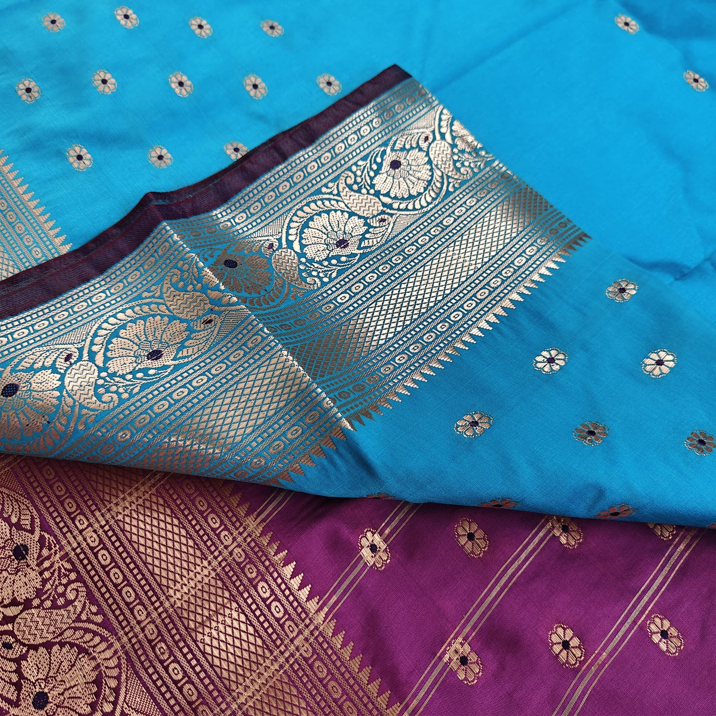 Kanchipuram Semi Silk Saree - Sky Blue Color with Banaras Design