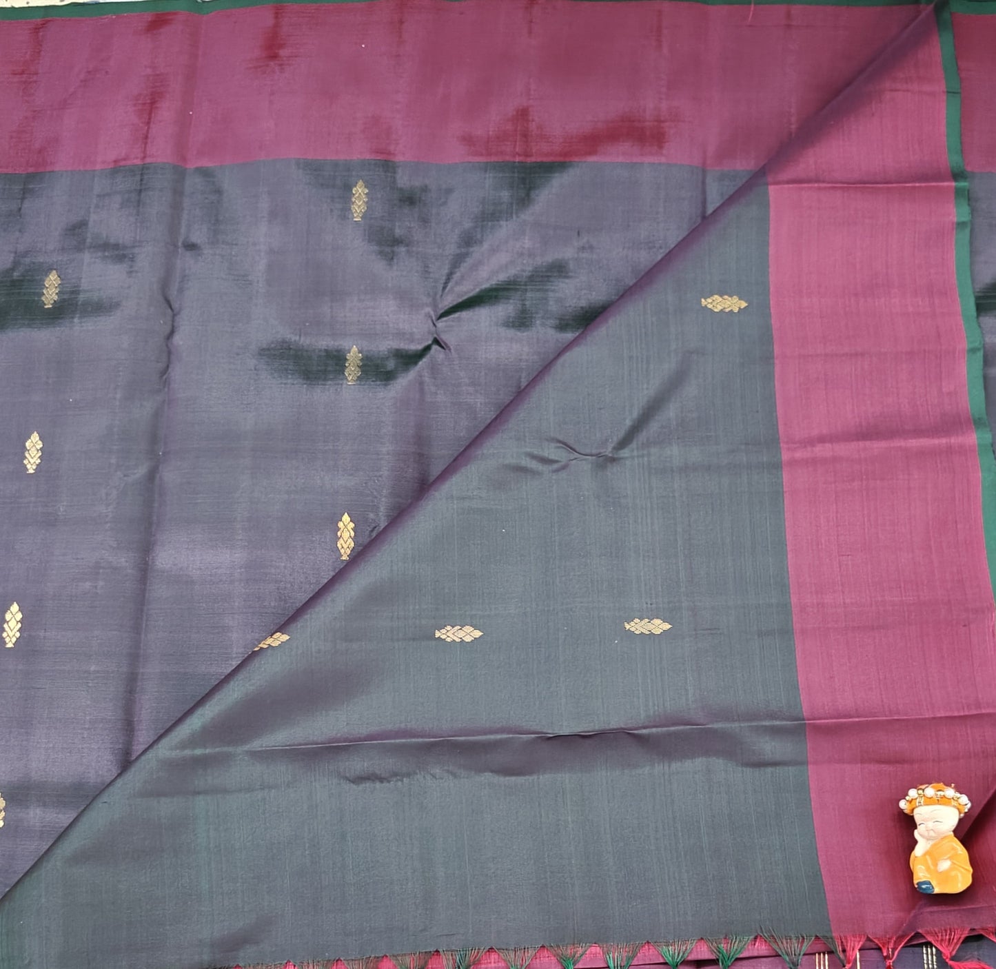 Dark Green Color Pure Silk Saree with wine Border