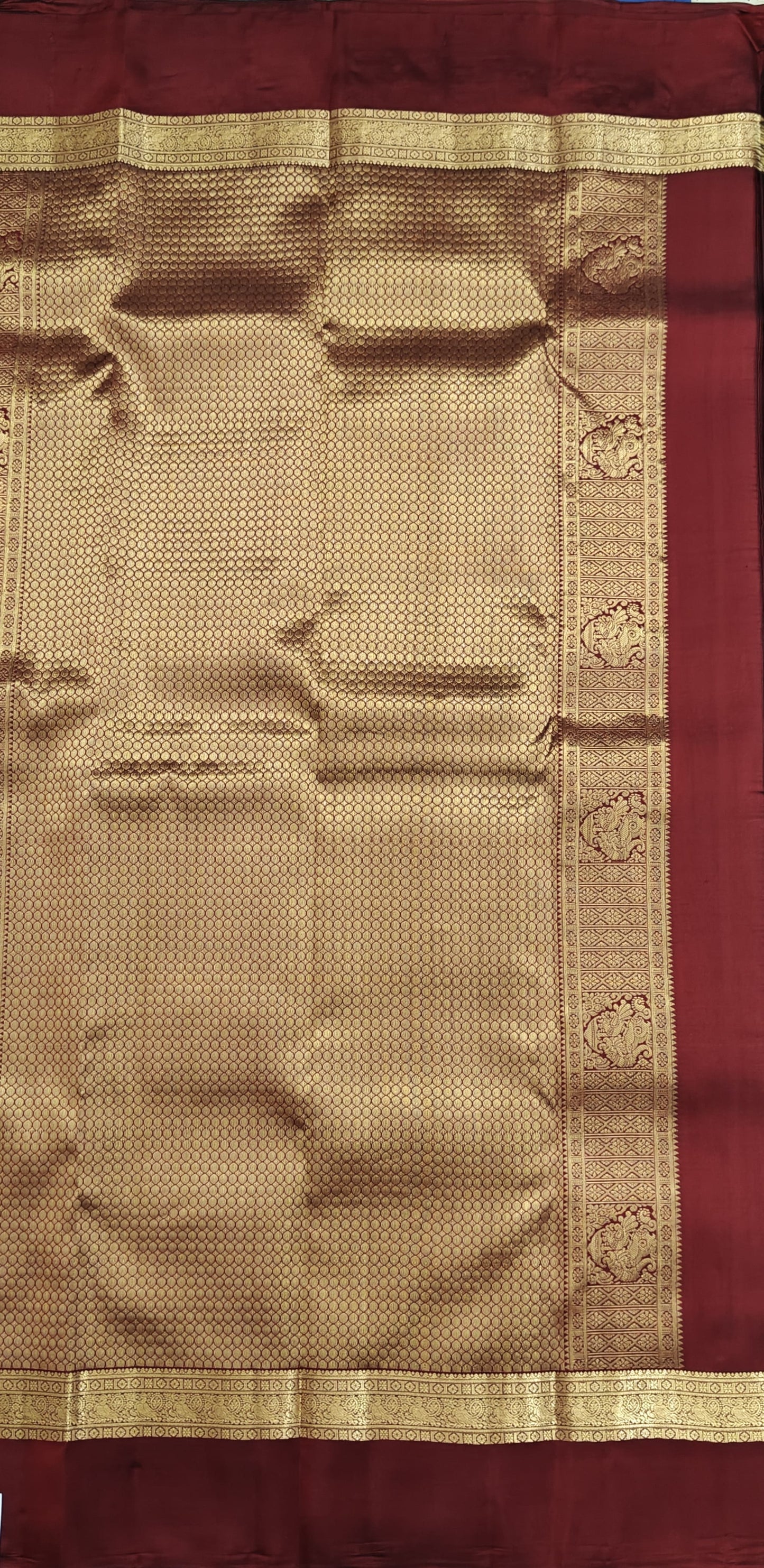 Mustard Orange Pure Silk with Maroon Border