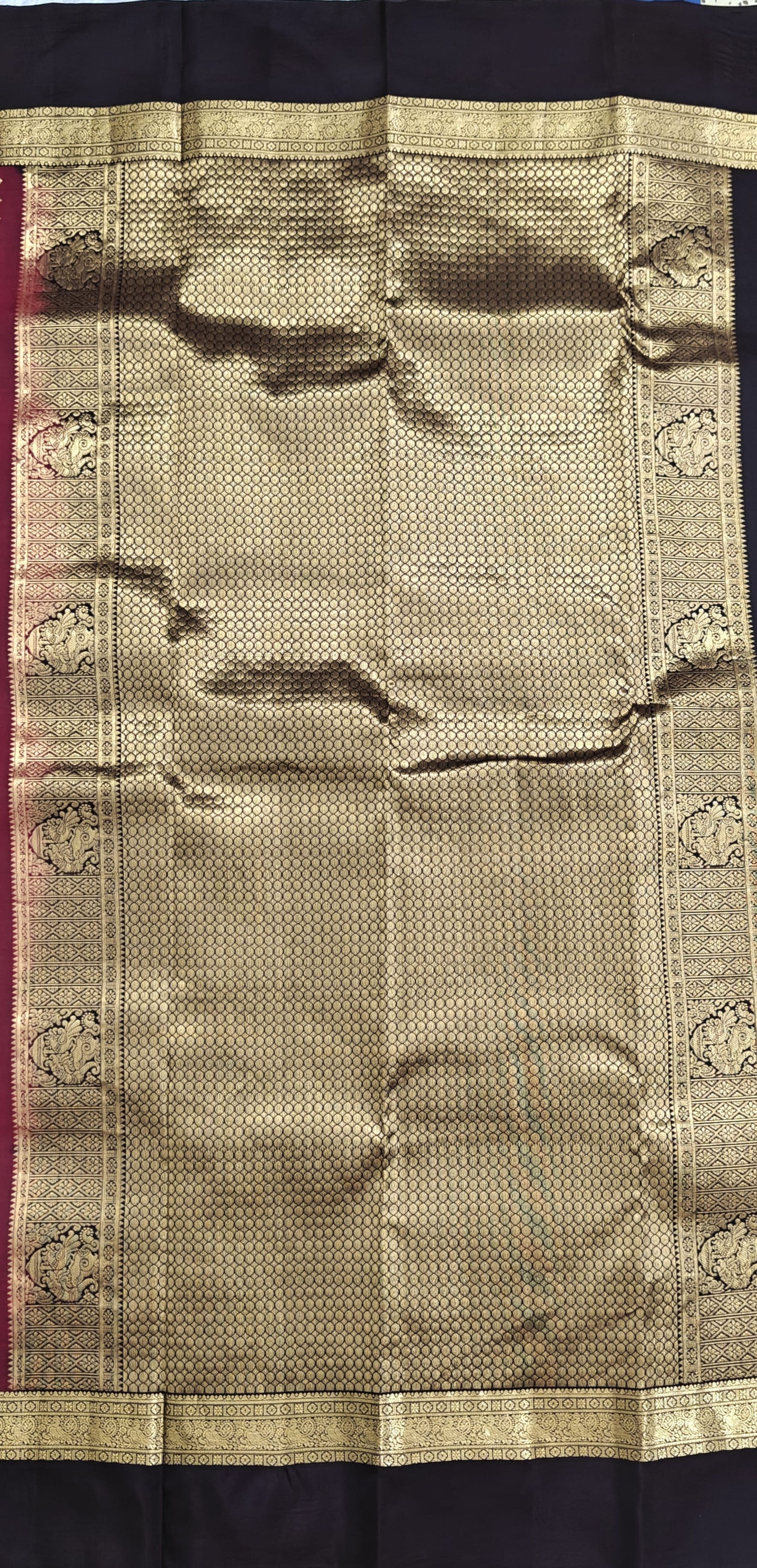 Maroon Pure Silk with Brown Border
