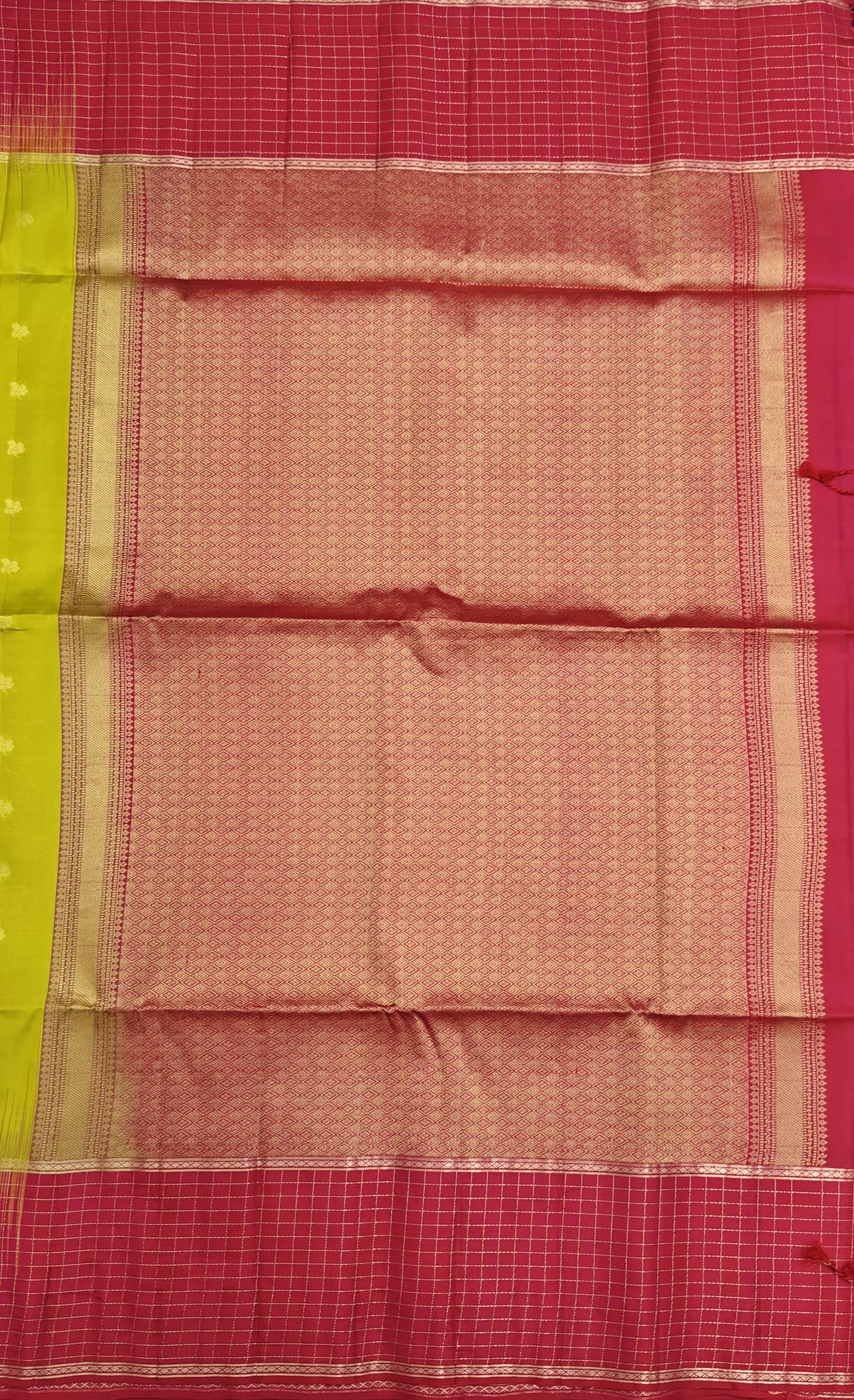 Parrot Green With Rani Pink Soft Silk Saree