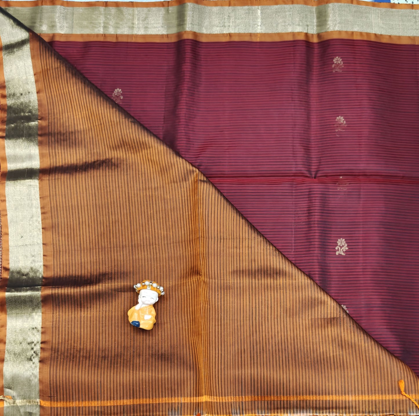 Maroon with Mustard Soft Silk Saree