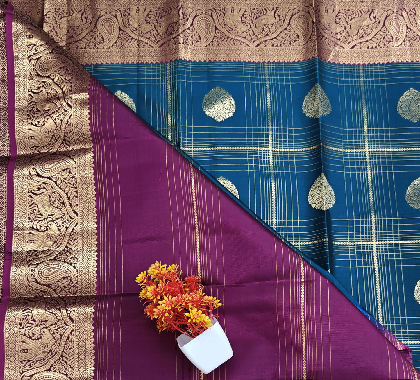 Peacock Green Pure Silk Saree