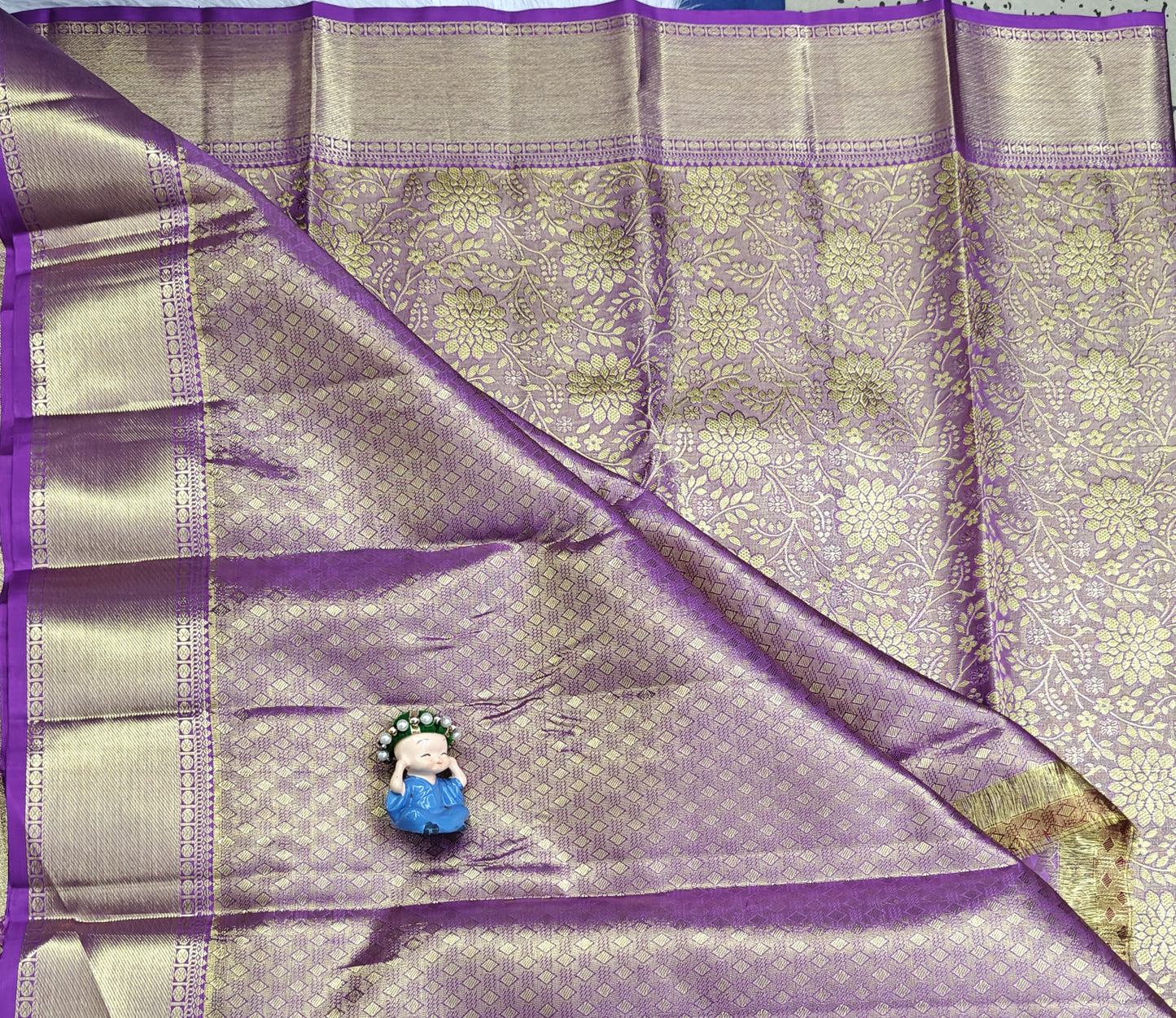 Purple with Gold Shade Pure Tissue Saree