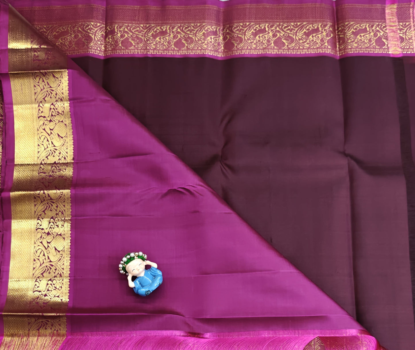 Brown Pure Silk Saree With Pink Border
