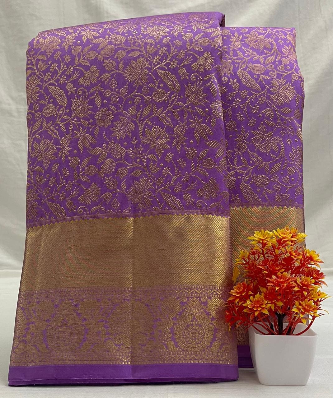 Kanchipuram pure silk saree - Purple with Rich Gold Zari Traditional Border