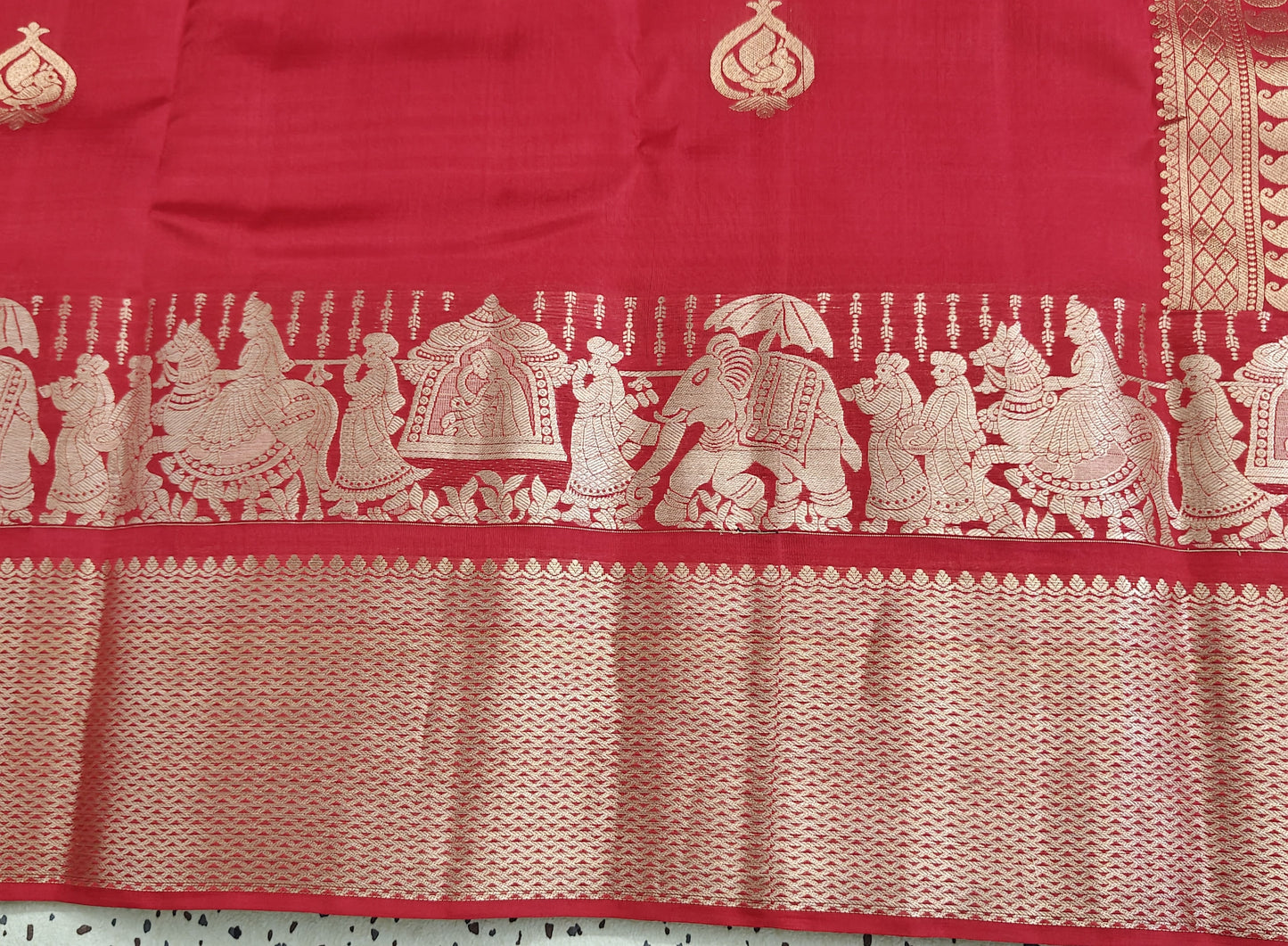 Kanchipuram Pure Silk Saree - Dark Red with Gold Palakku Traditional Design