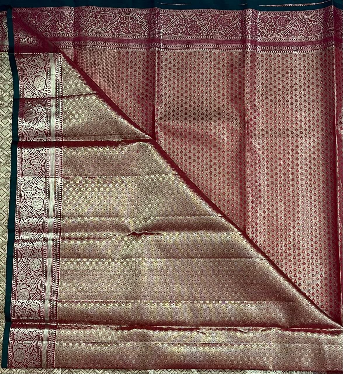Kanchipuram Pure Silk Bridal Saree - Full Gold Zari with Traditional Border