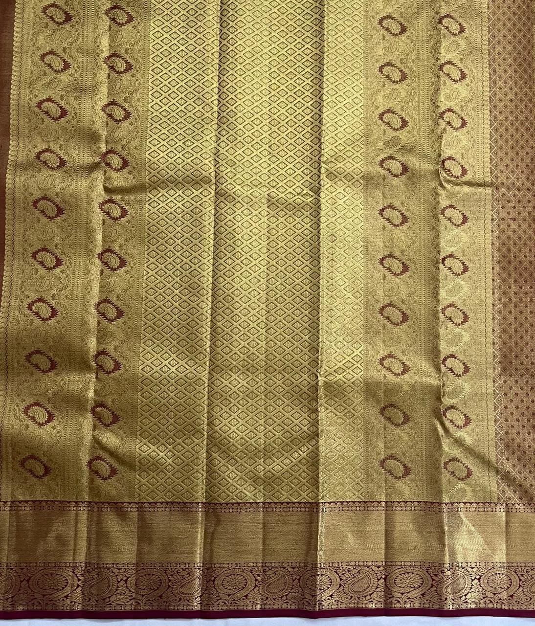 Kanchipuram Pure Tissue Bridal Saree - Gold Tissue with Rich Zari Border