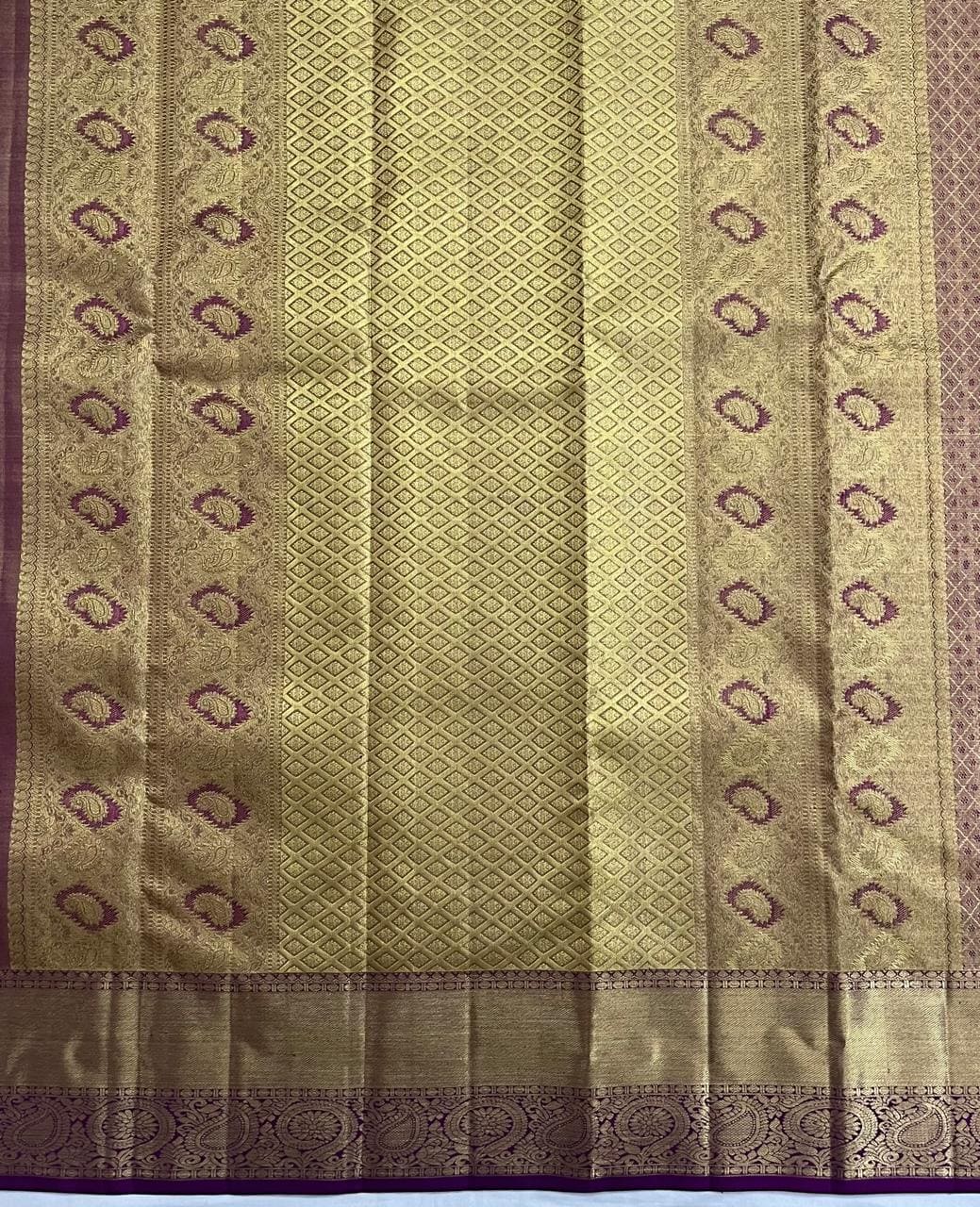 Kanchipuram Tissue Bridal Silk Saree - Gold with Wine Border