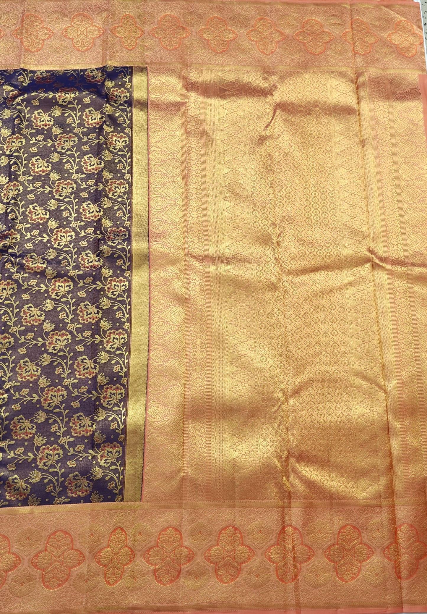 Purple Pure Bridal Saree with Peach Border
