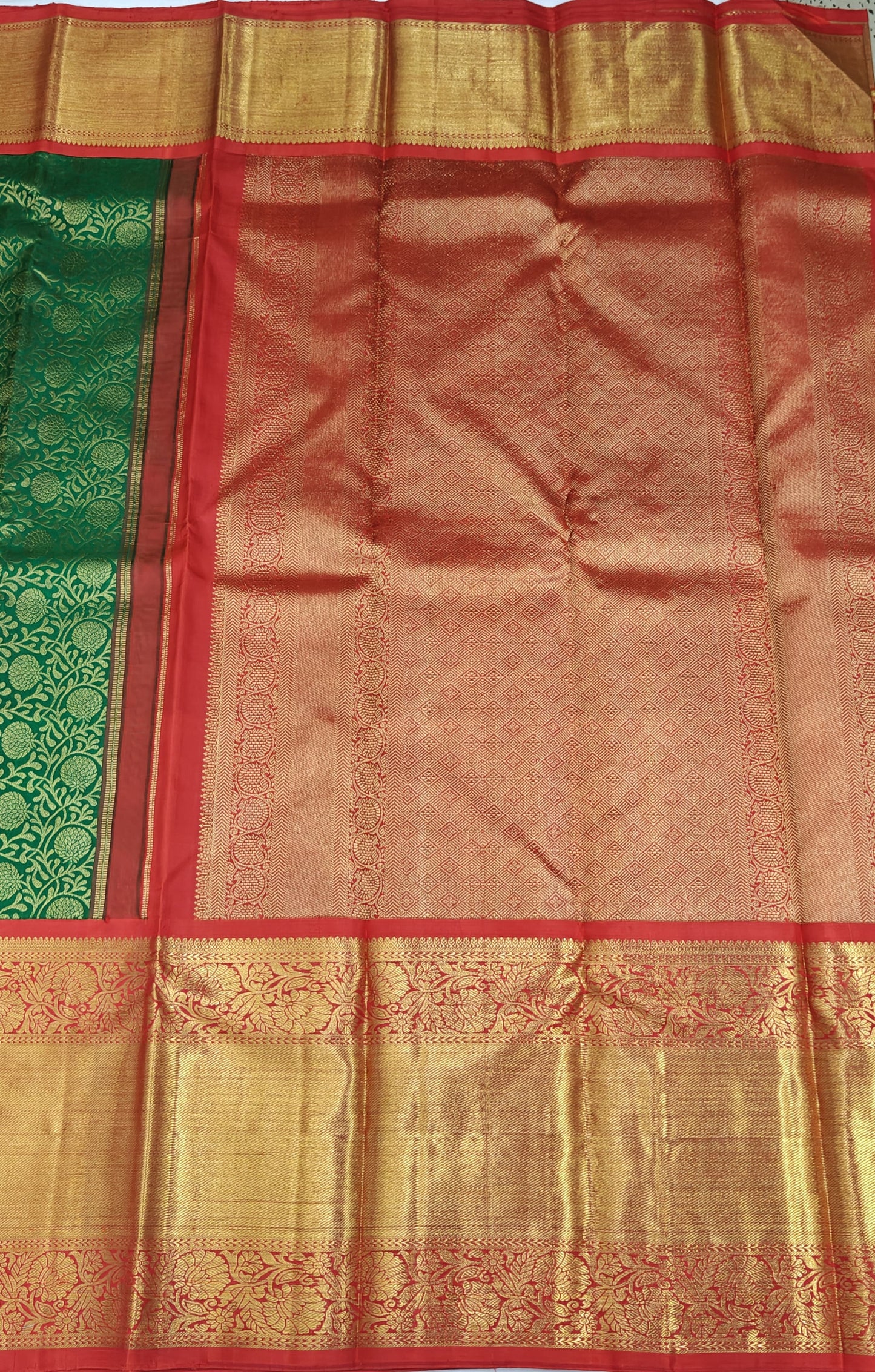 Dark Green Korvai Silk Saree with Red Border