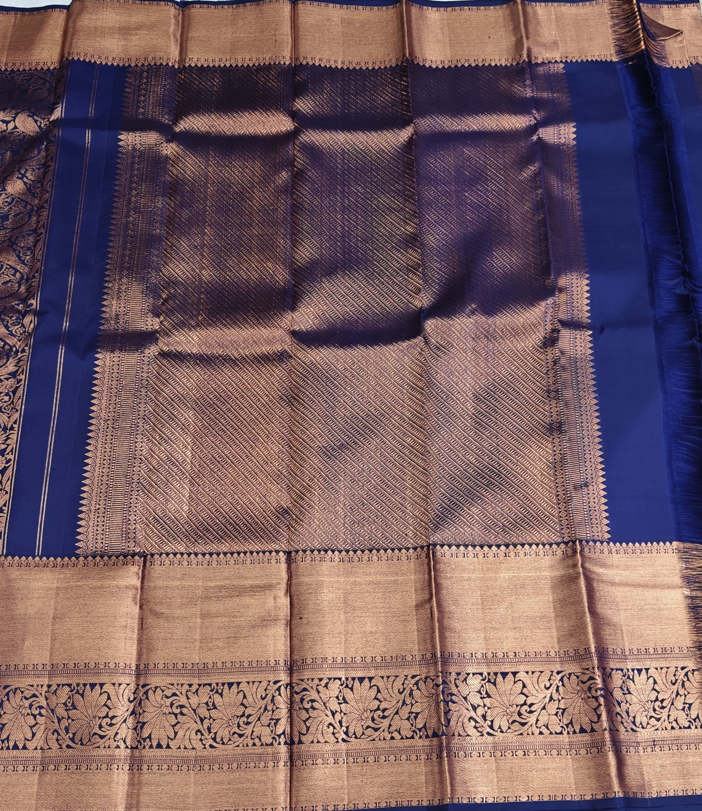 Royal Blue Bridal Silk Saree with Copper Zari