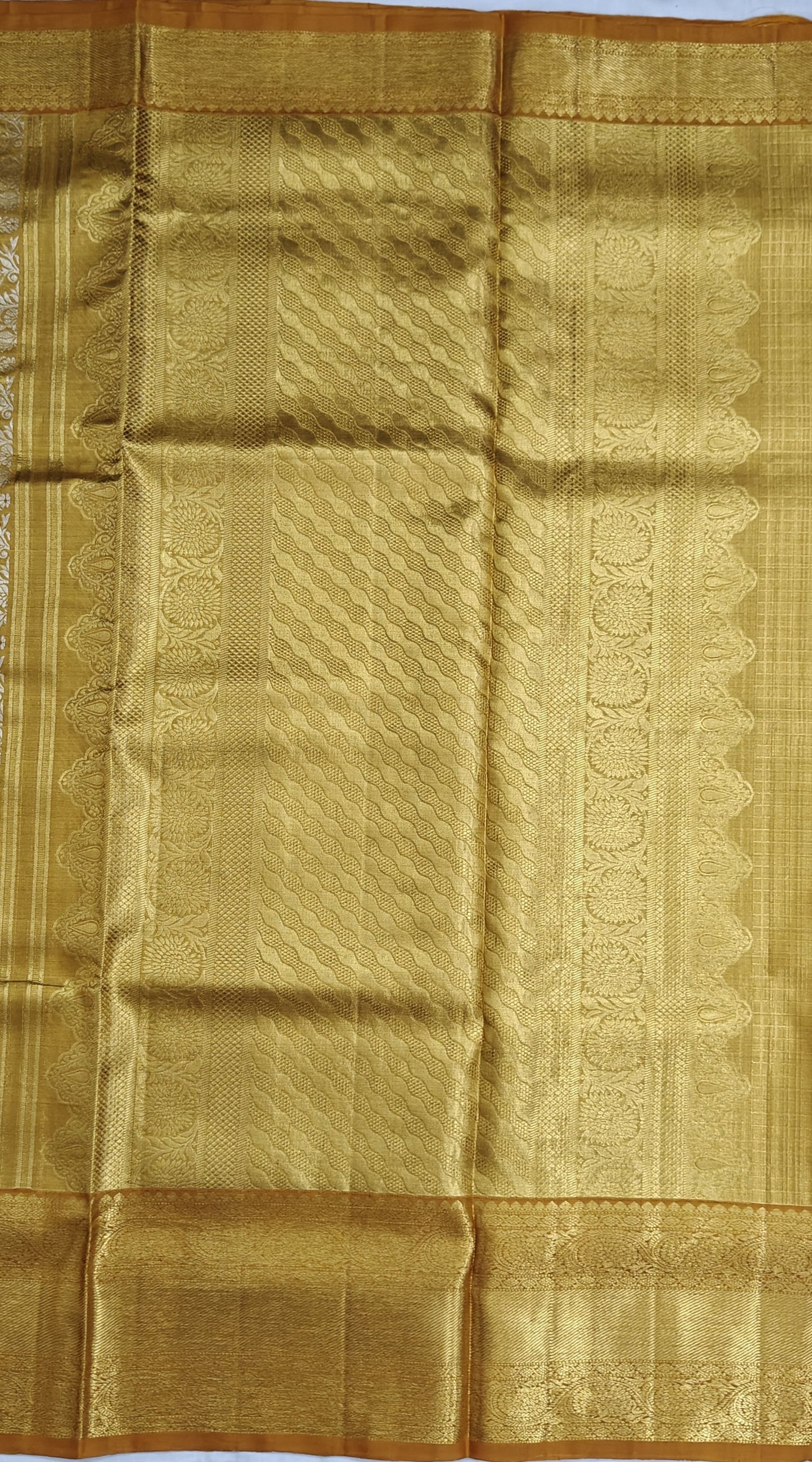 Gold Tissue Silk Saree with Mustard Border