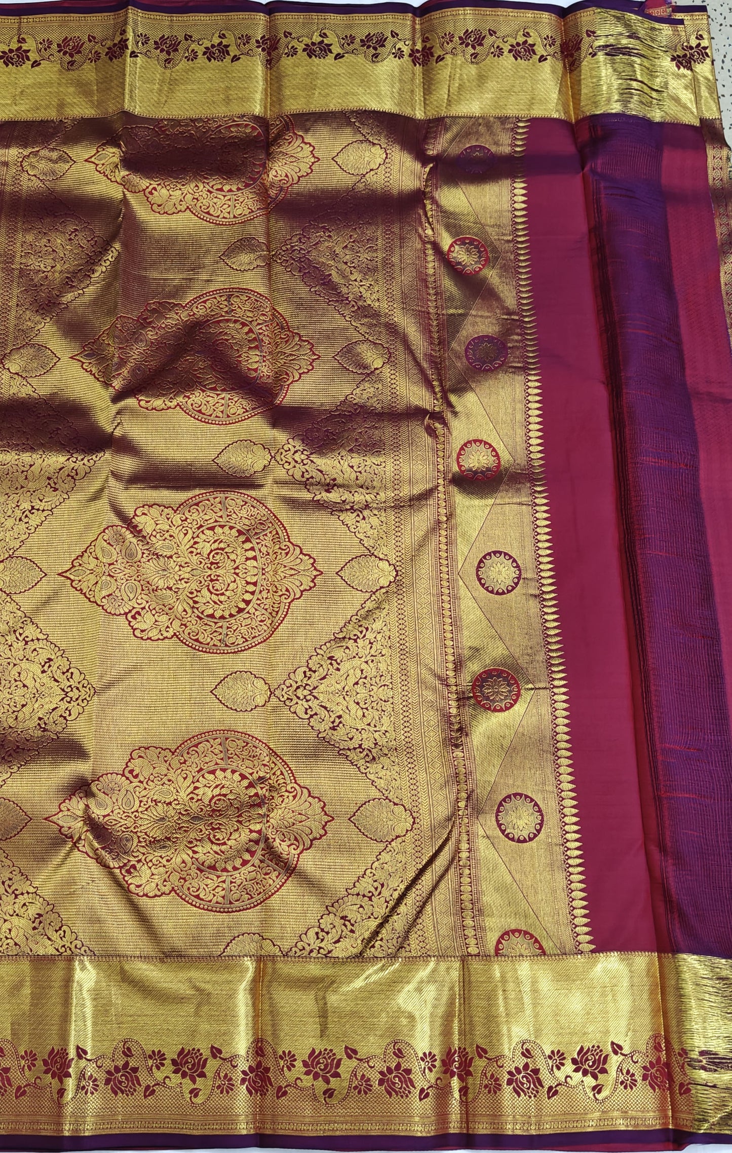 Traditional Maroon Bridal Silk Saree with Gold Border