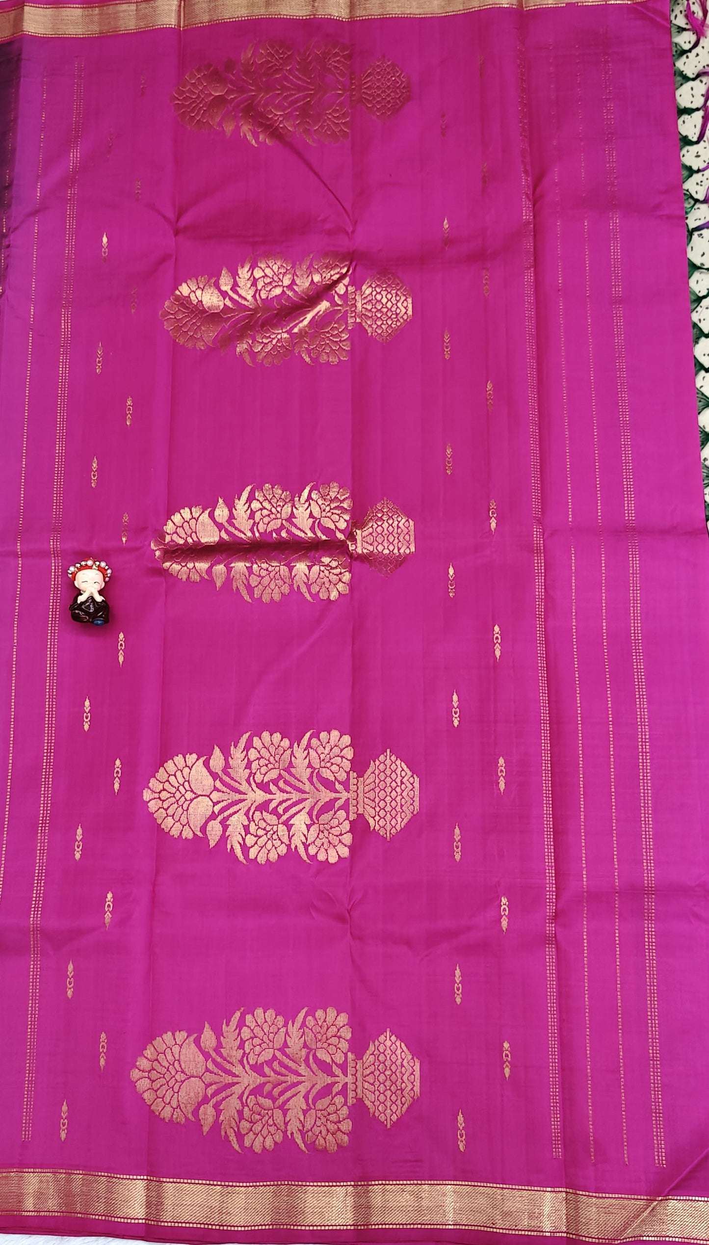 Deep Magenta with Pink Border Pure Silk Saree
