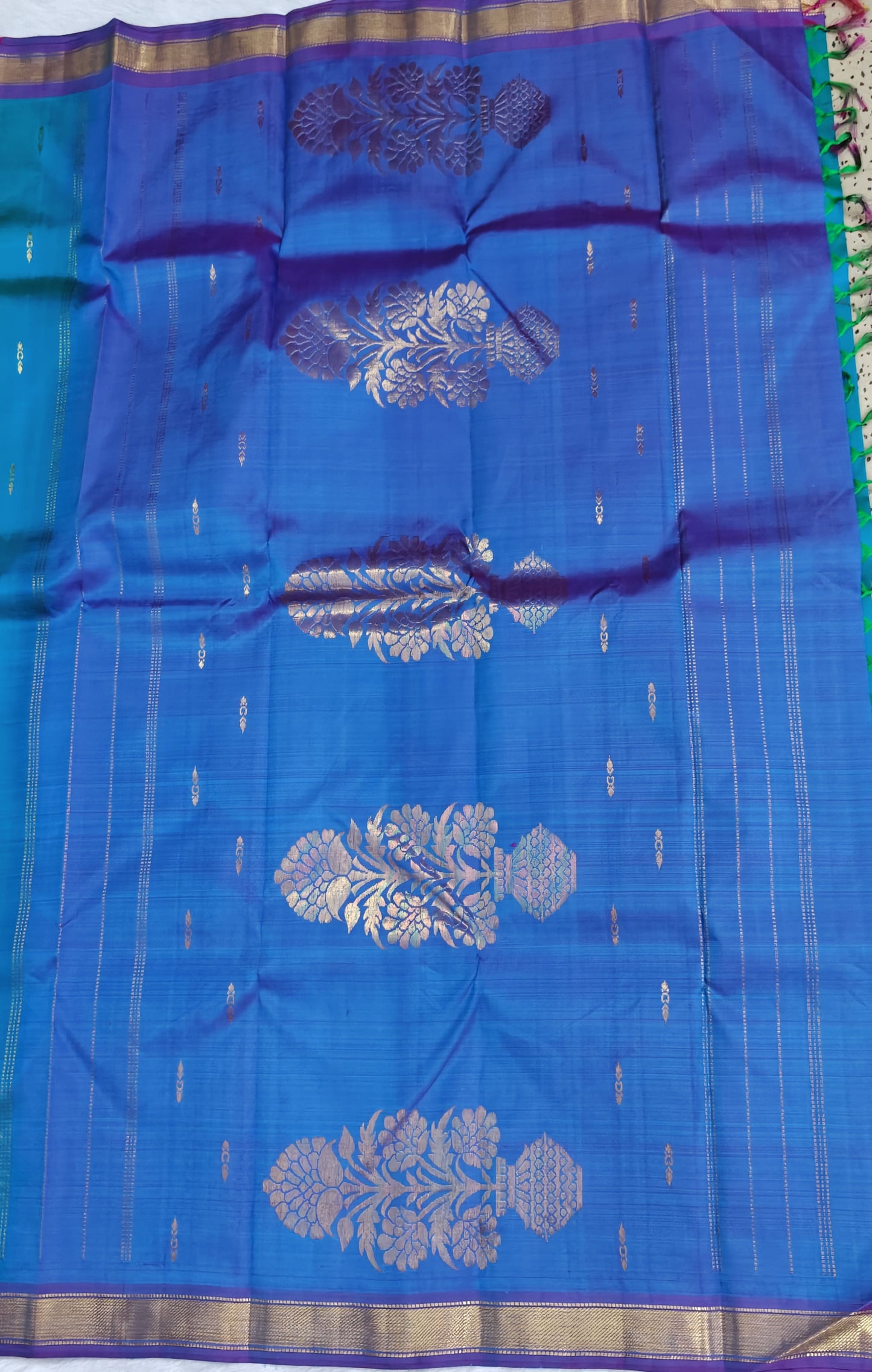 Navy Blue & Purple Border Pure Silk Saree