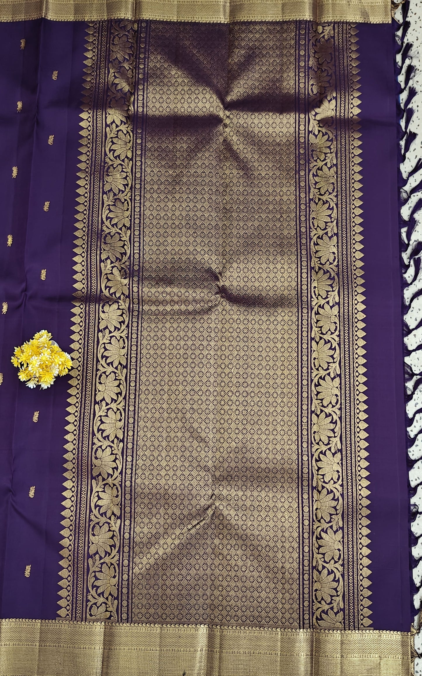 Violet Self Pure Silk Saree with Gold Border