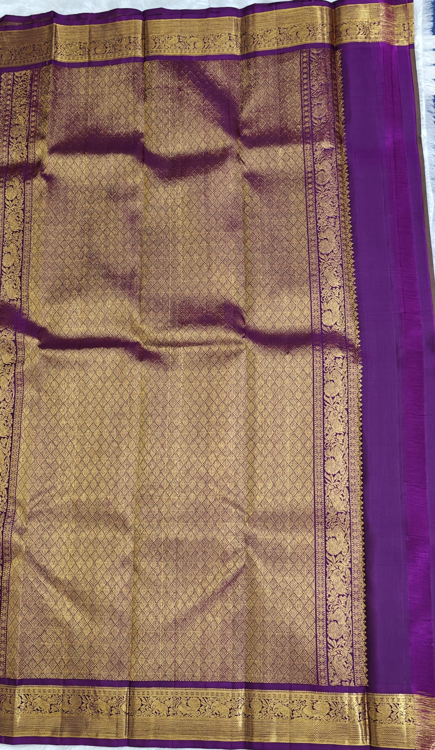 Dark Grey Pure Silk Saree with Purple Border