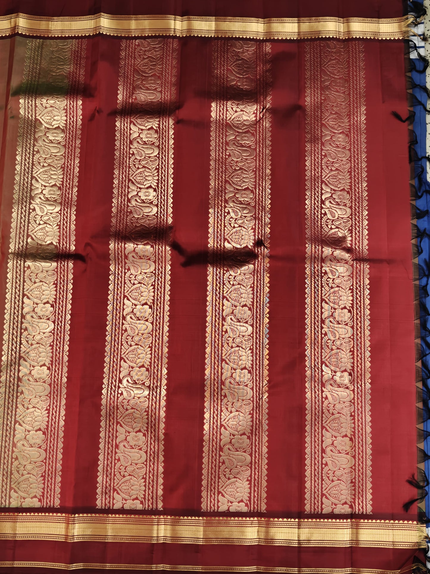 Mustard Pure Silk Saree with Maroon Border