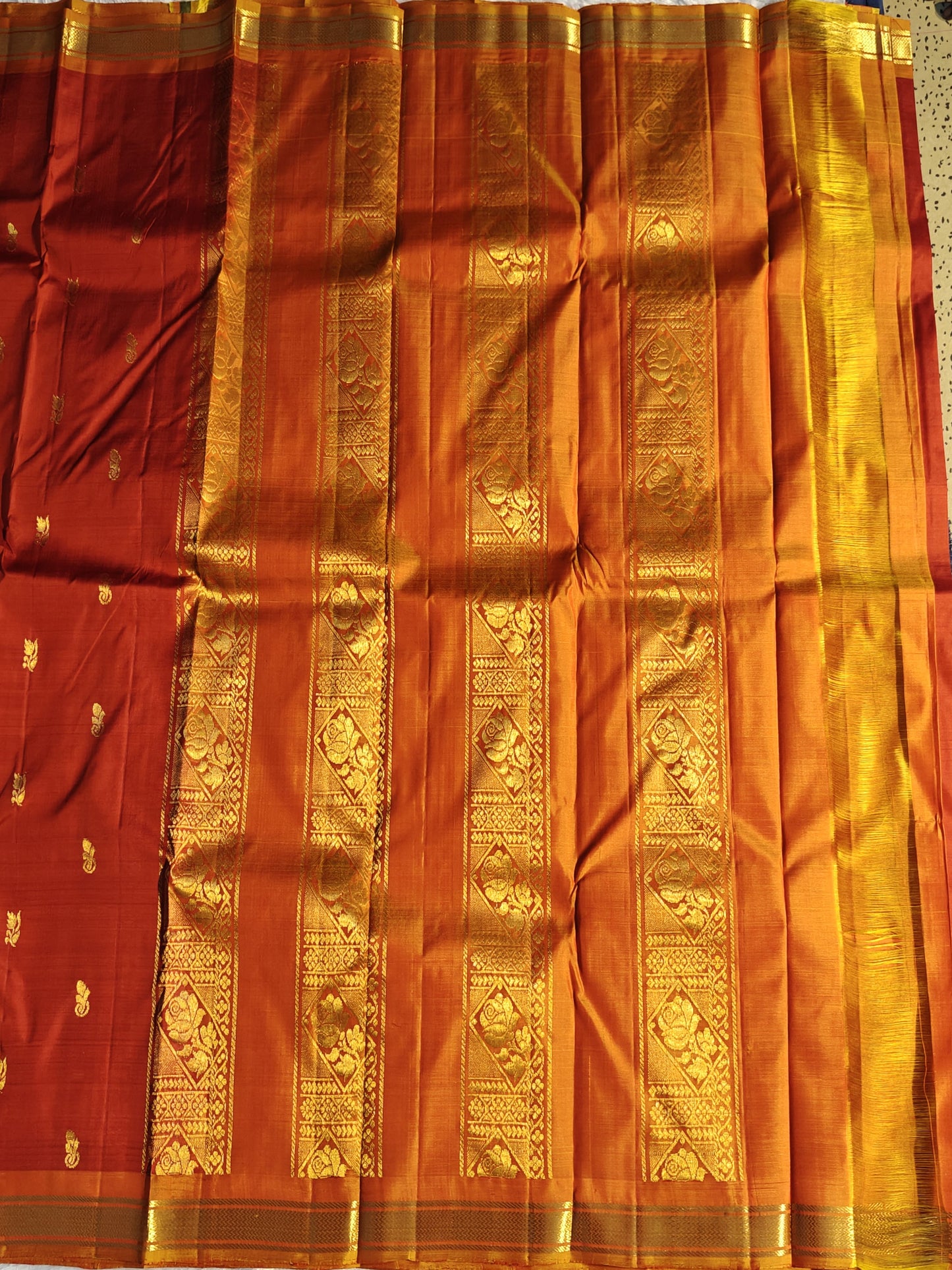 Orange Pure Silk Saree with Mustard Border