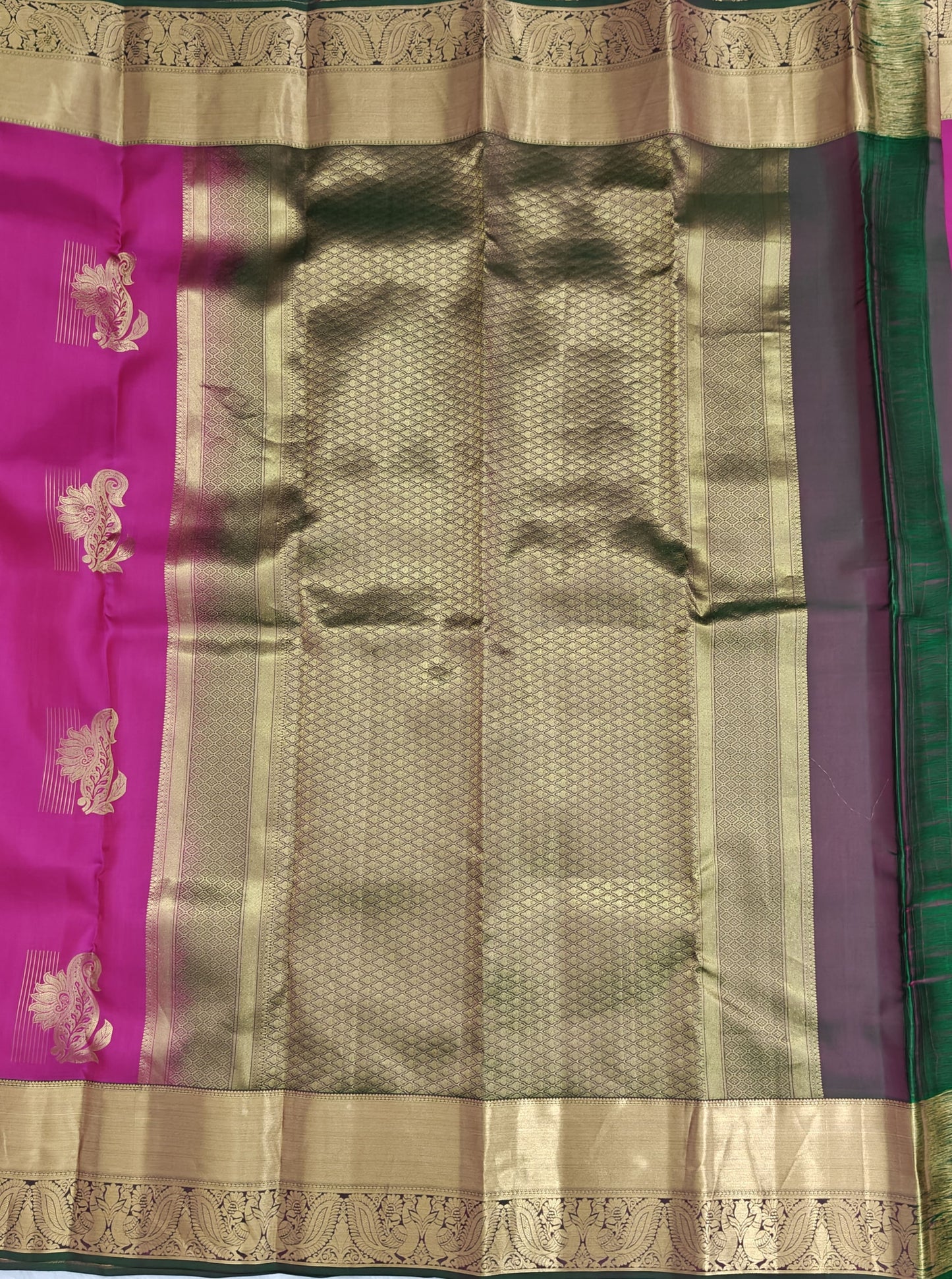 Rani Pink Pure Silk Saree with Green Border