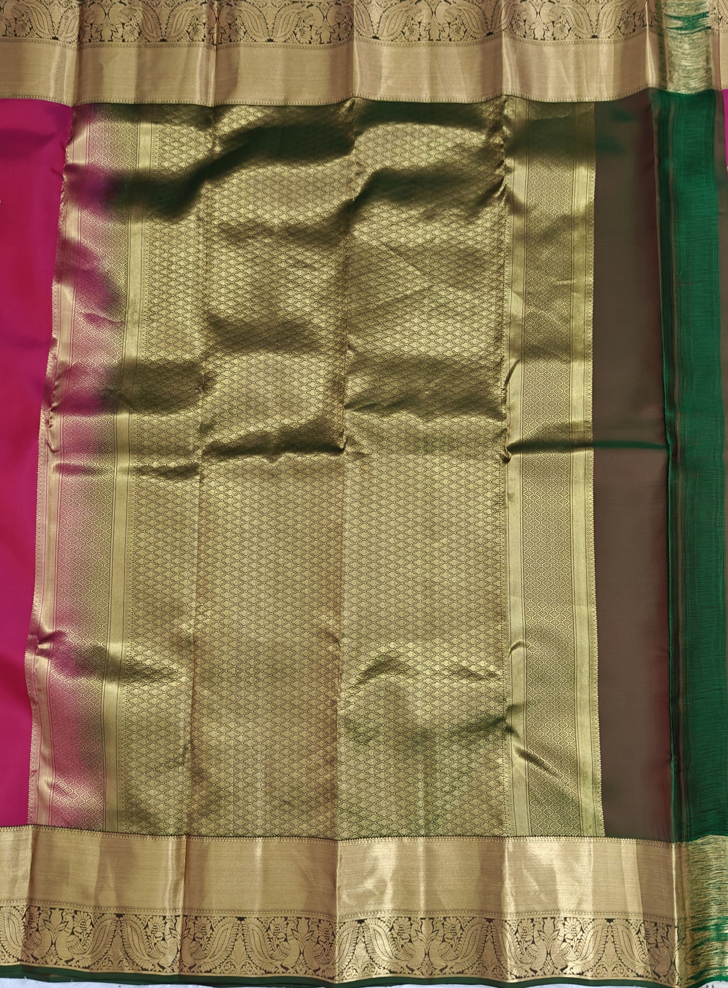 Elegant Pink Pure Silk Saree with Dark Green Border