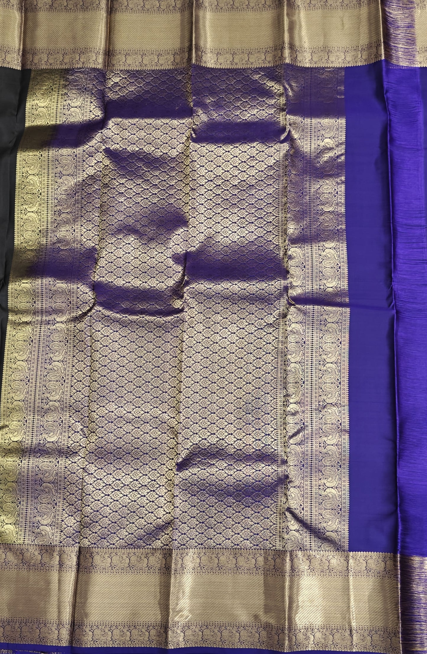 Grey Pure Silk Saree with Royal Blue Border