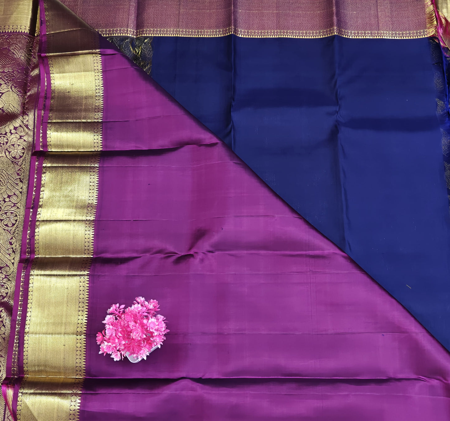 Royal Blue Pure Bridal Saree with Gold Big Border