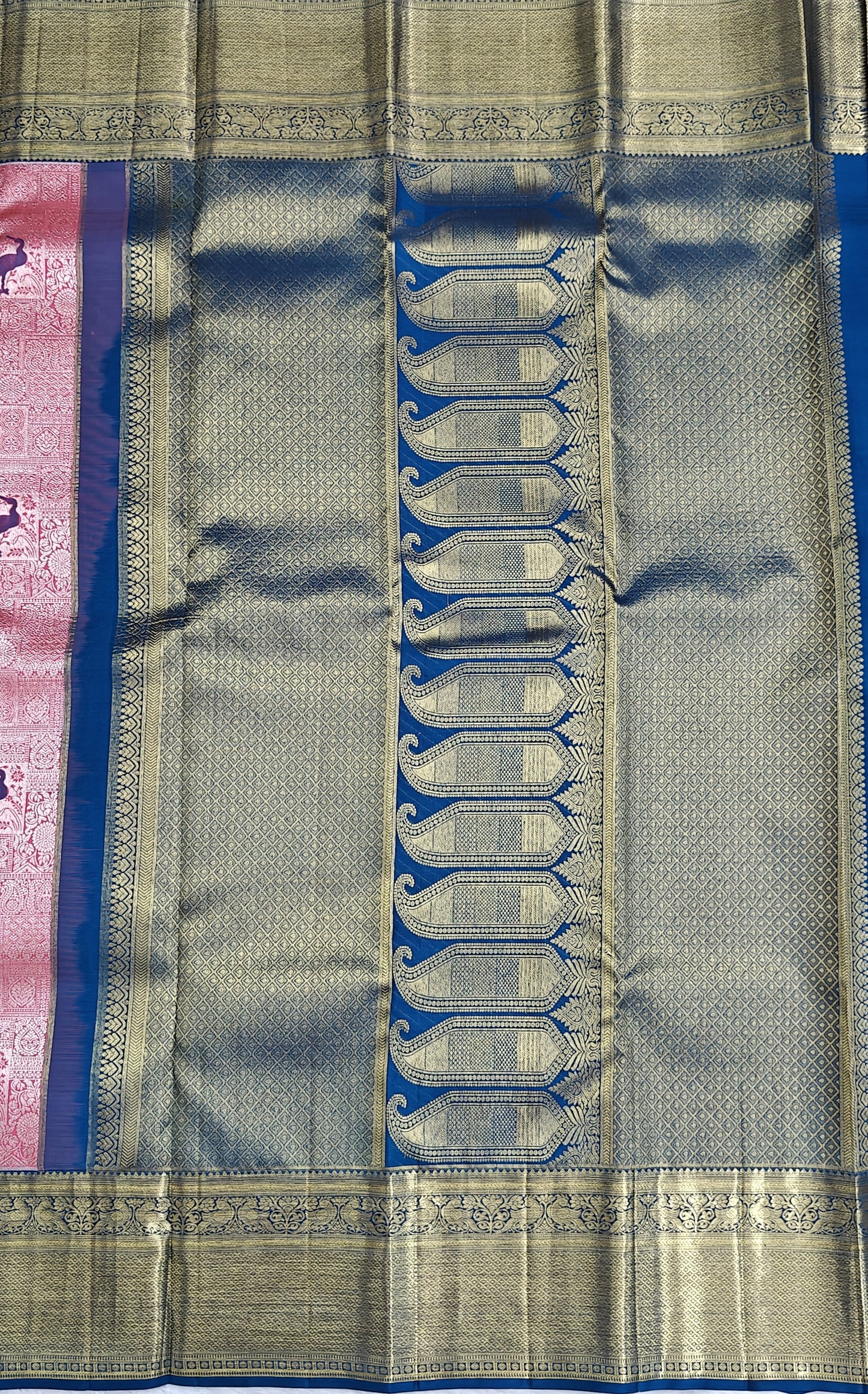 Pink Korvai Saree with Royal Blue Border