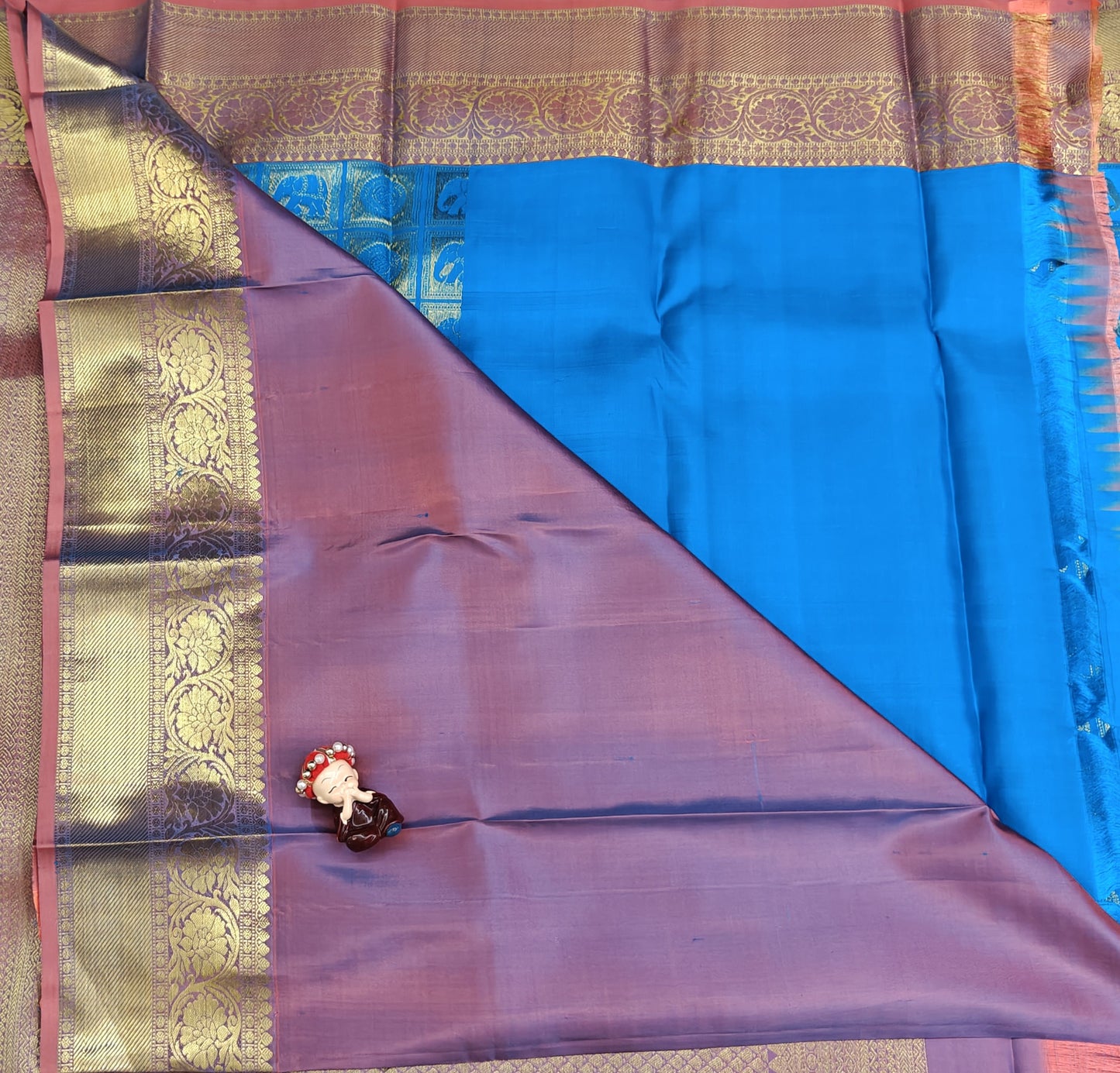 Elegant Blue Bridal Silk Saree with Gold Border