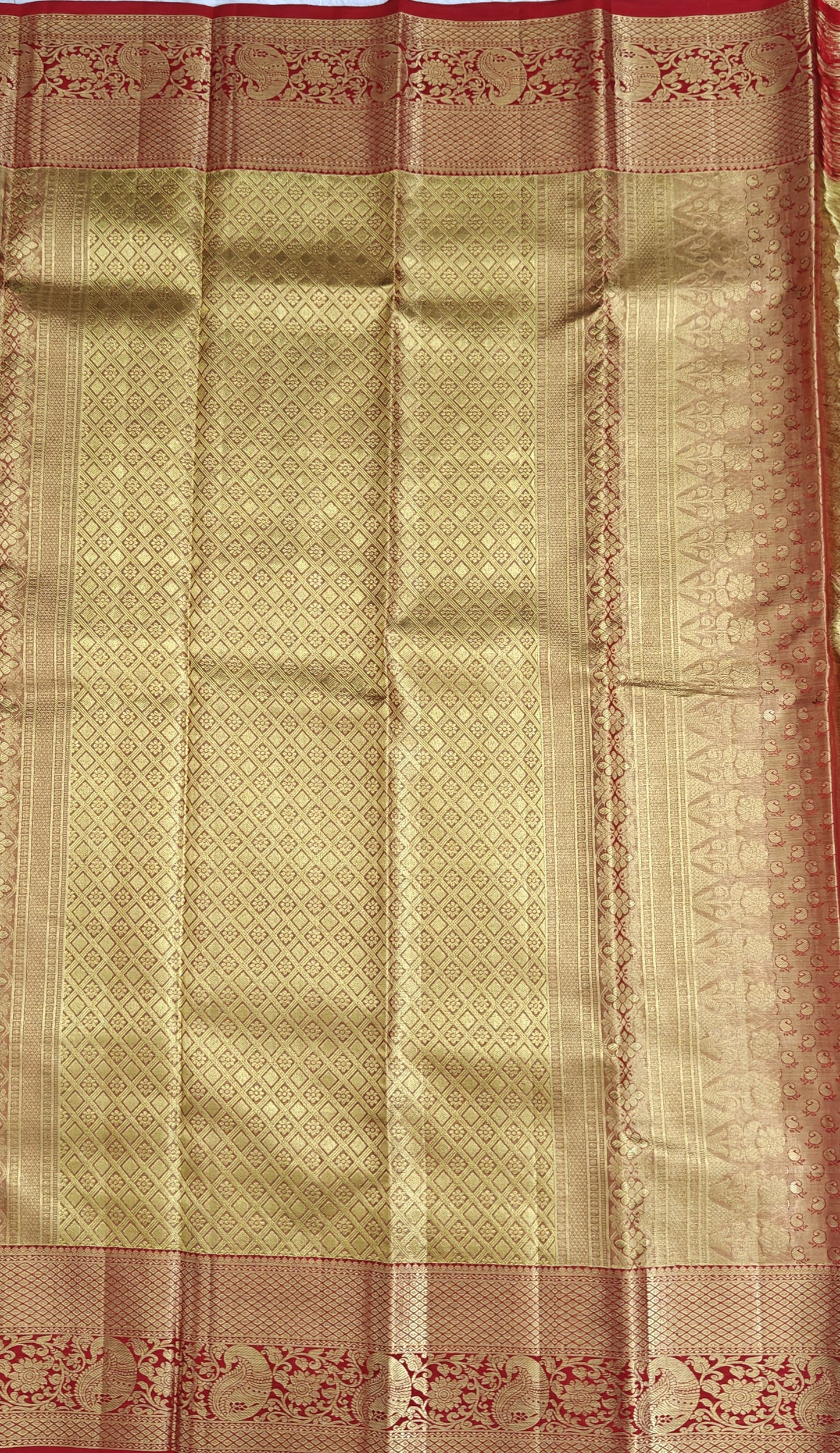 Golden Bridal Silk Saree with Red Border