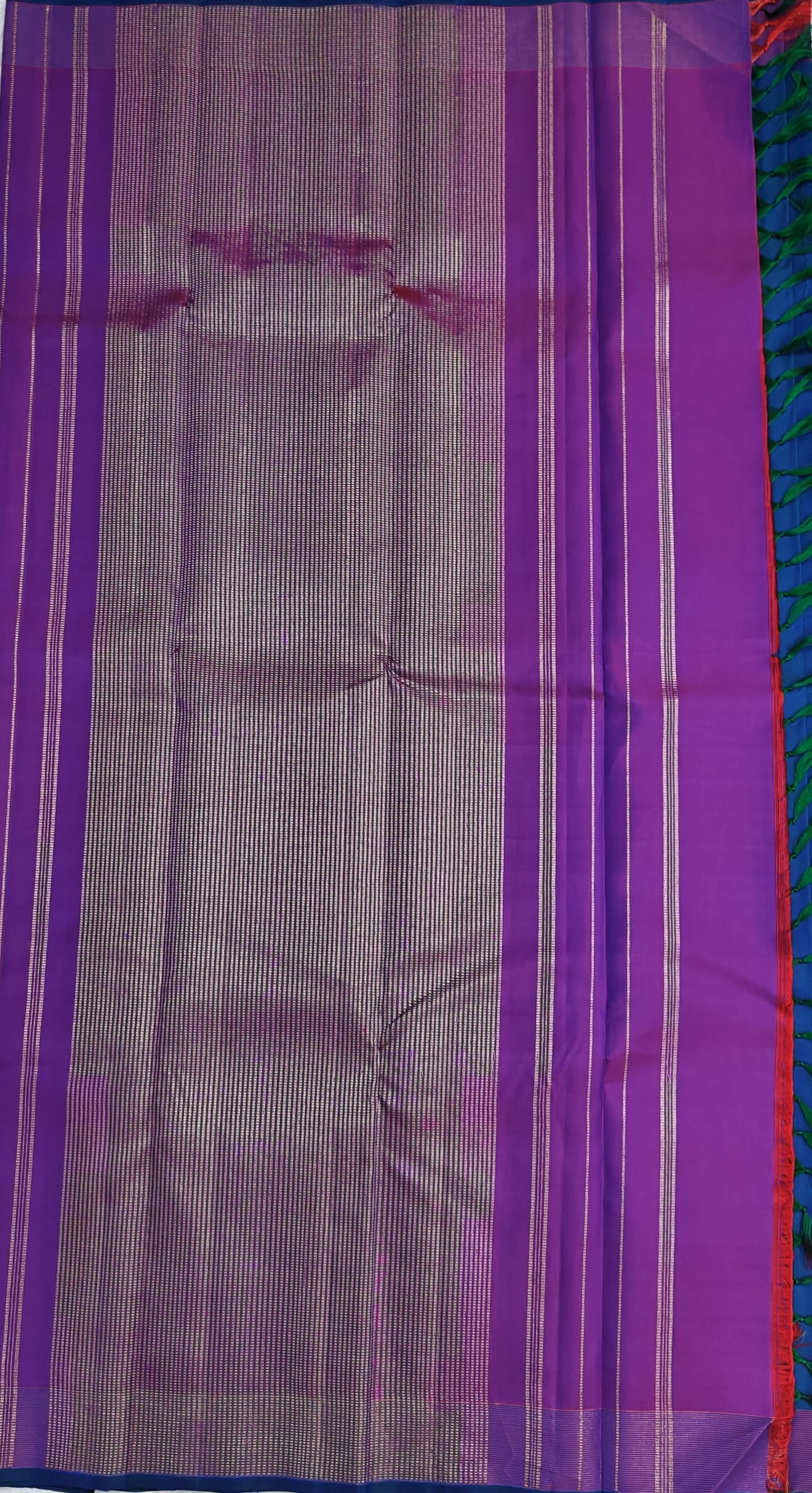 Peacock Blue Pure Silk Saree with Purple Border