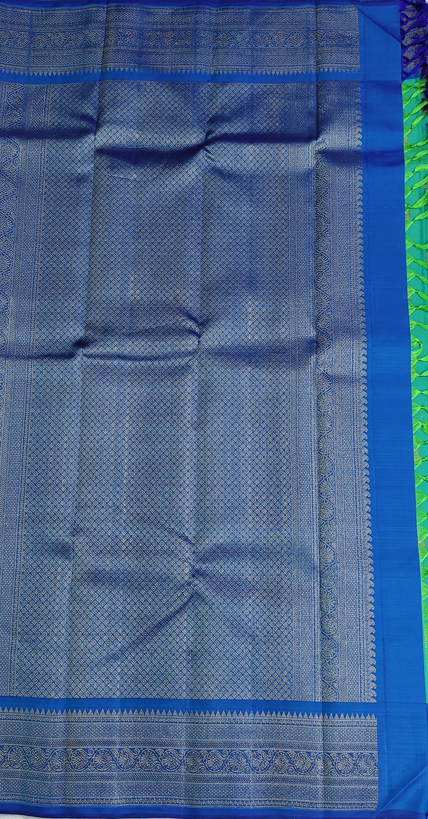 Sea Green Pure Silk Saree with Royal Blue Border